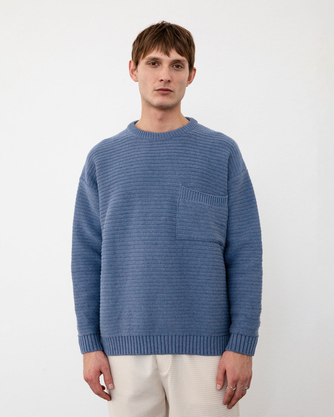 Ribbed knit sweater organic cotton - Blue