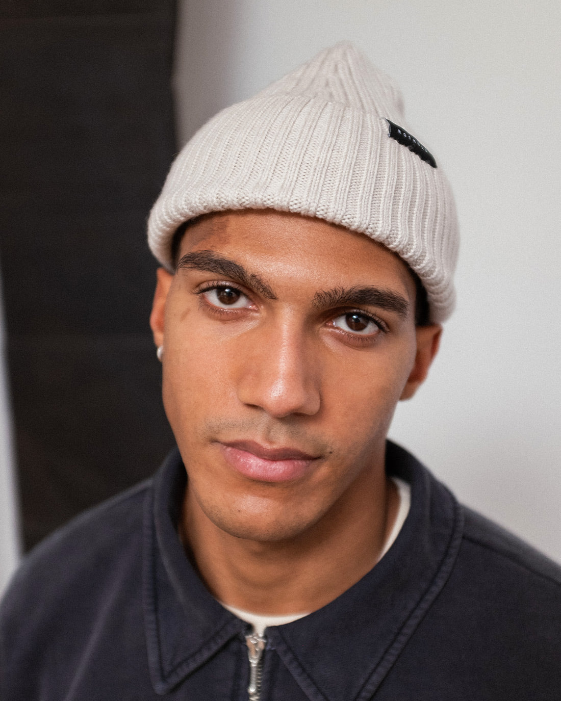 Classic Merino Wool Ribbed Beanie - White