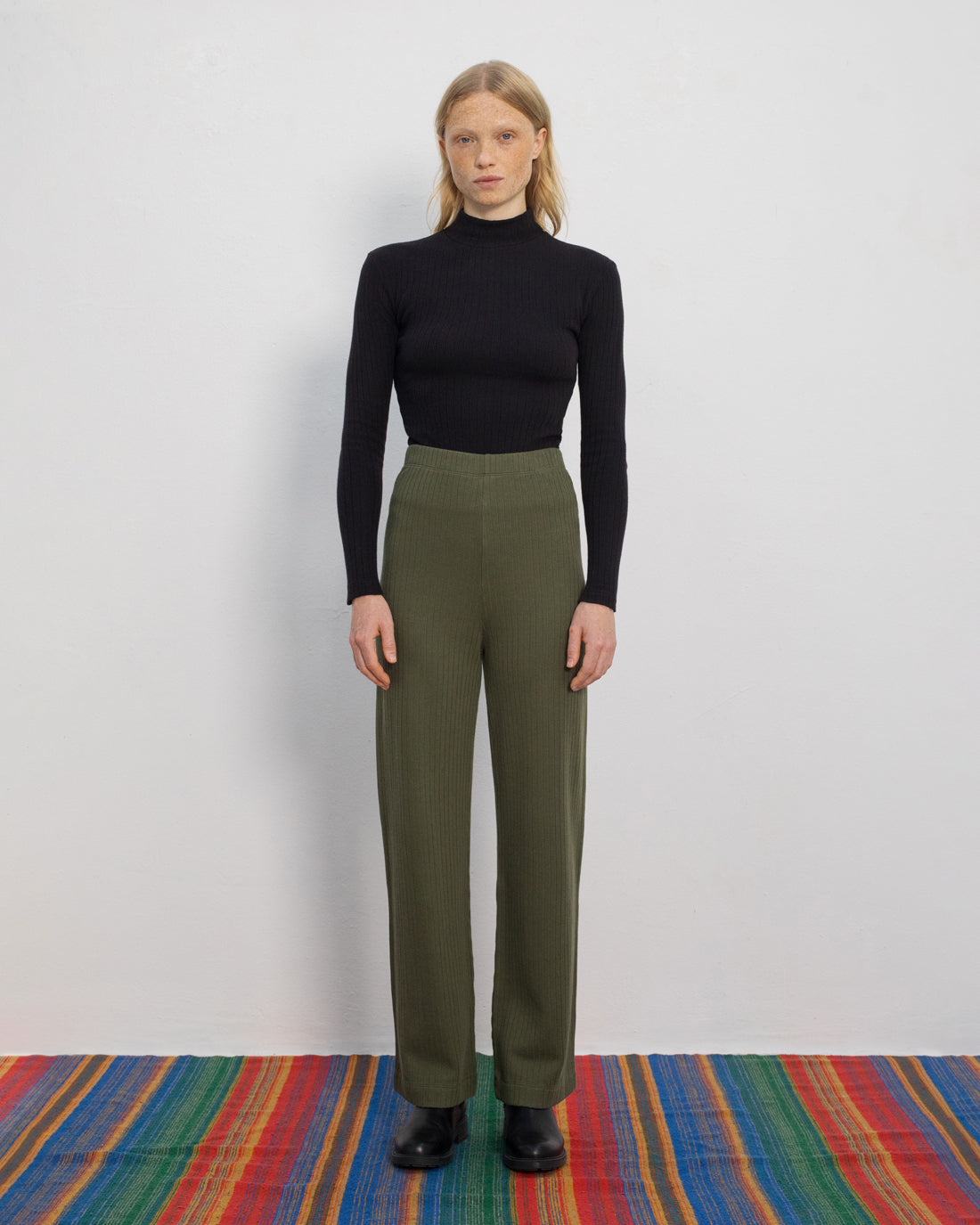 Heavy ribbed trousers, organic cotton - green