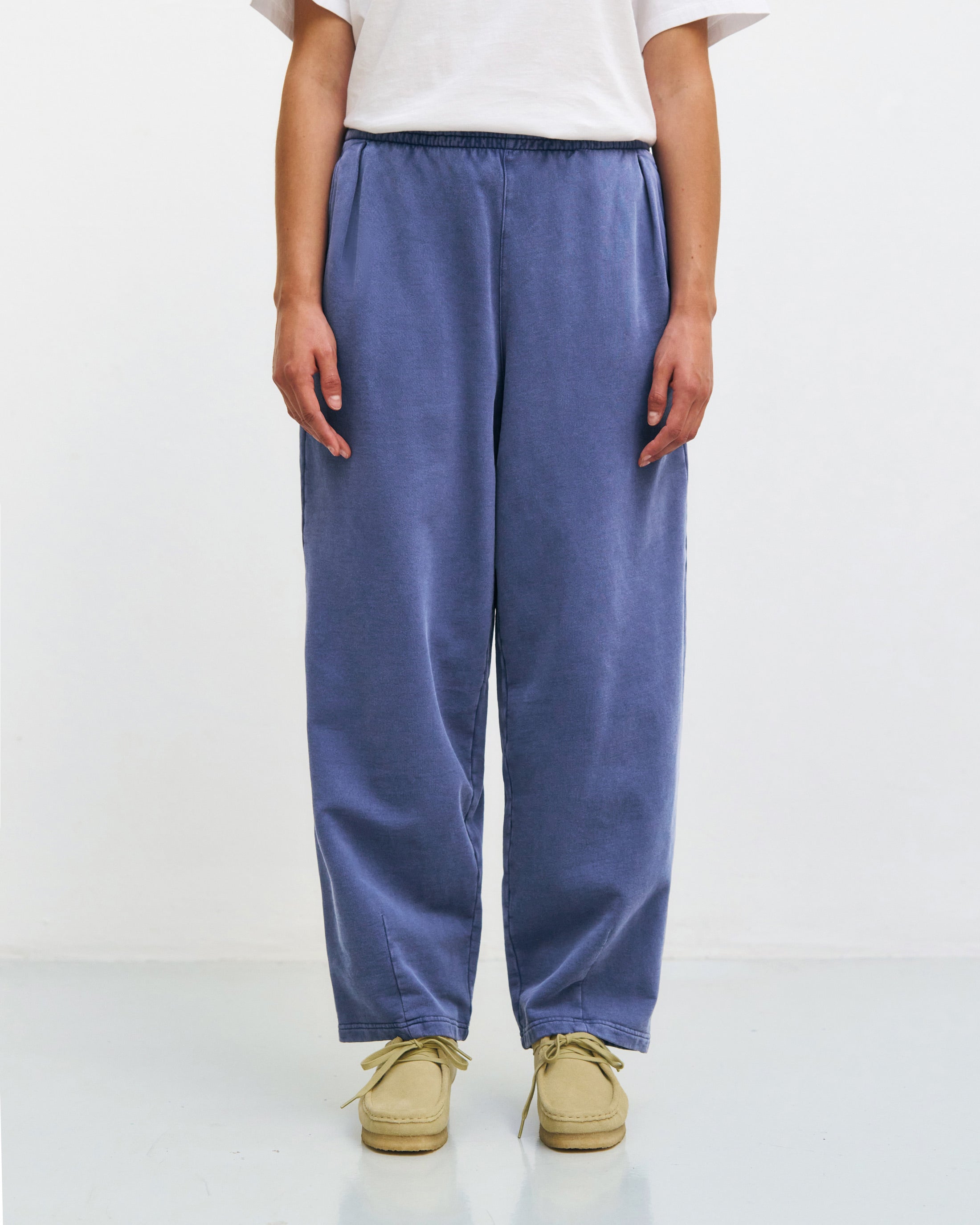 Wide sweatpants with pleats organic cotton - blue