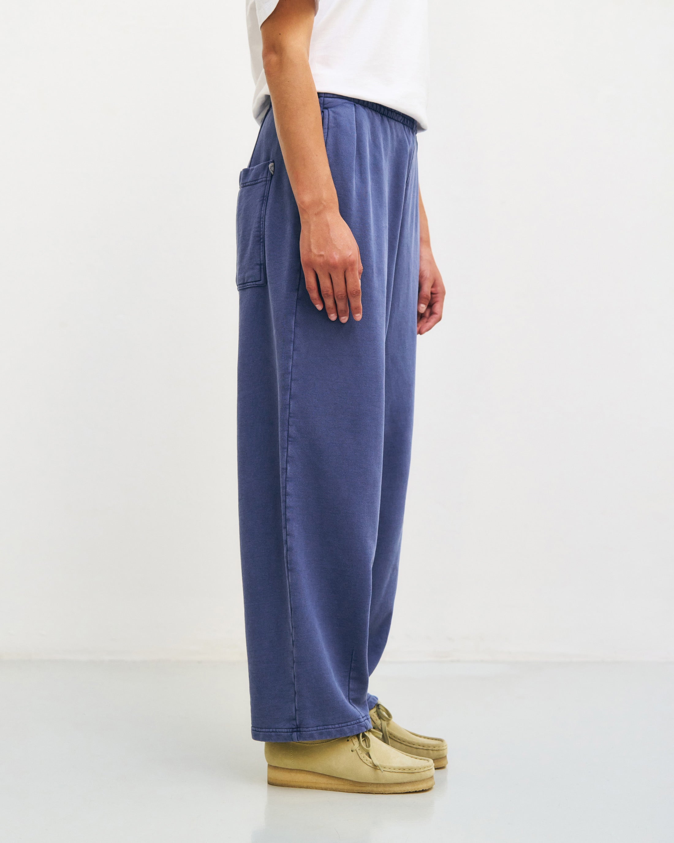 Wide sweatpants with pleats organic cotton - blue