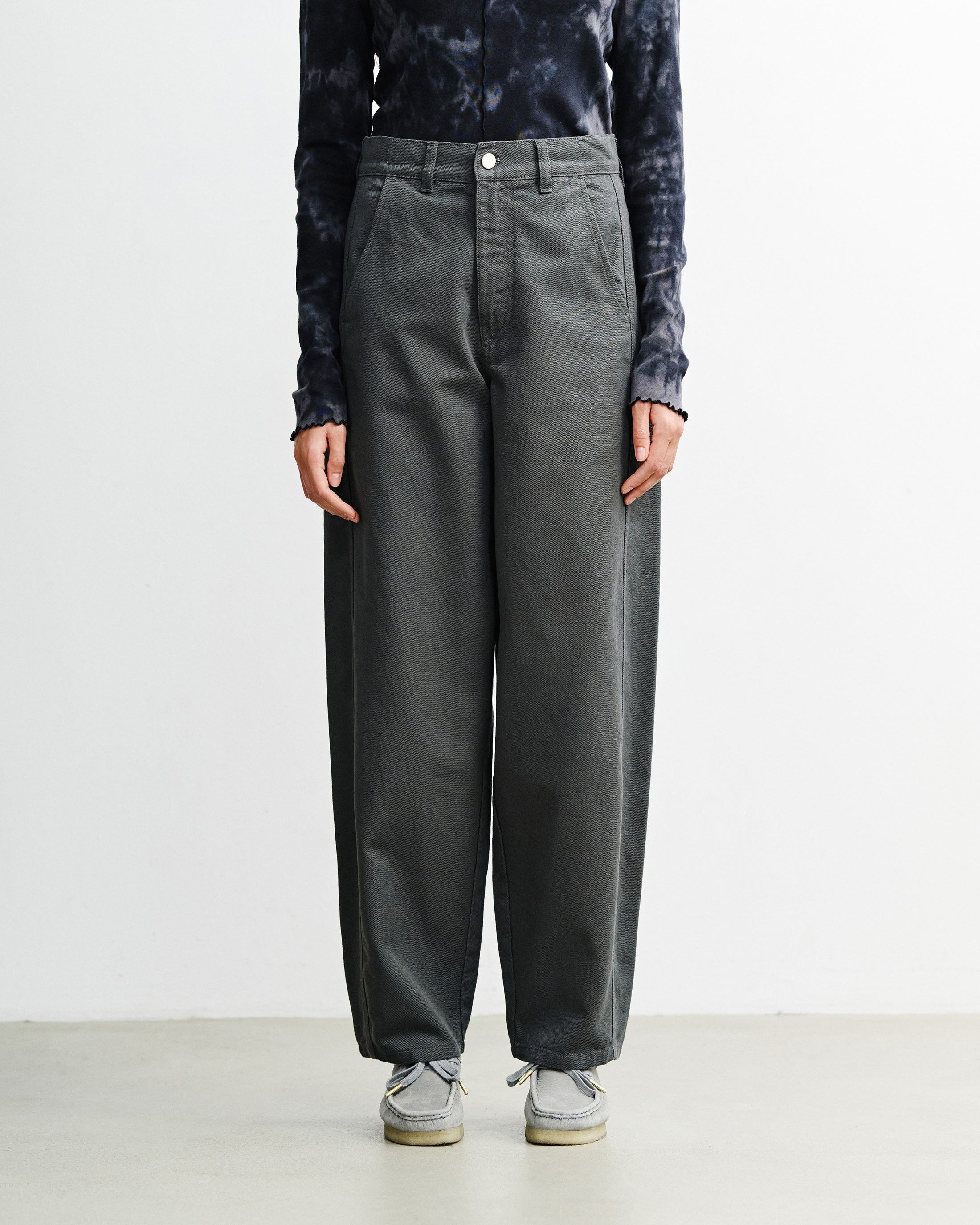 Barrel-Leg Trousers Organic Cotton - Grey