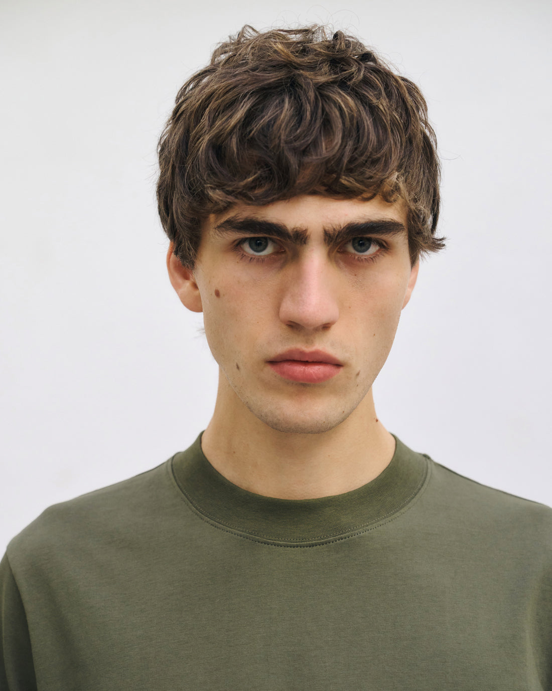 T-shirt with wide collar, organic cotton - dark green