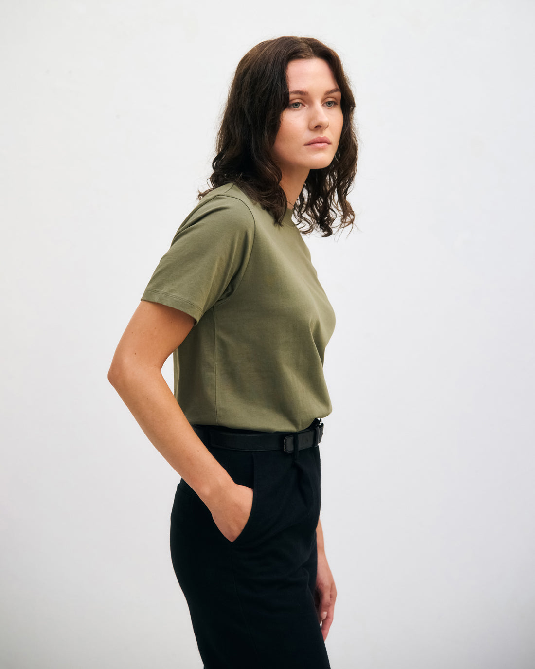 T-shirt with wide collar, organic cotton - dark green