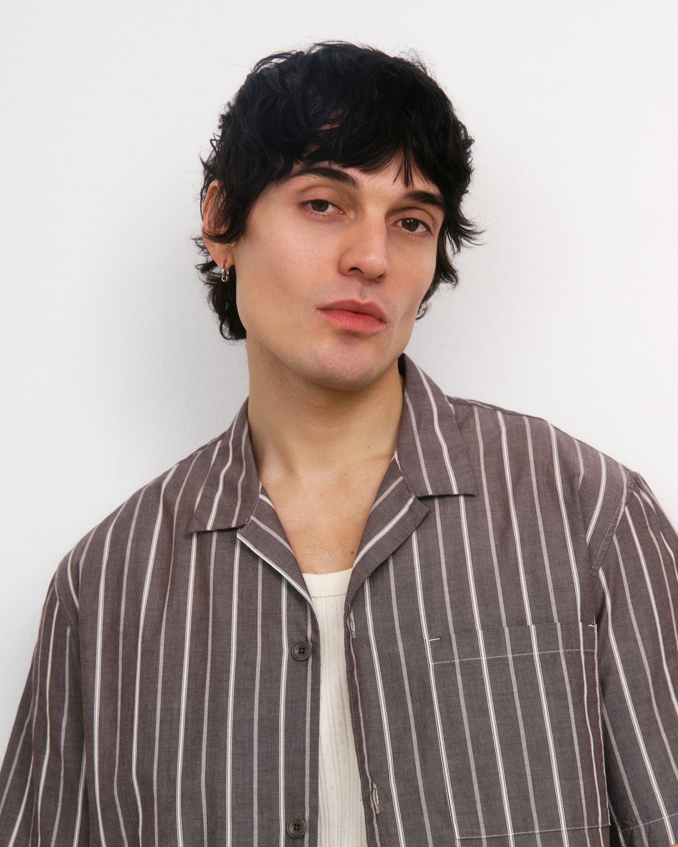 Striped Organic Cotton Bowling Shirt - Brown