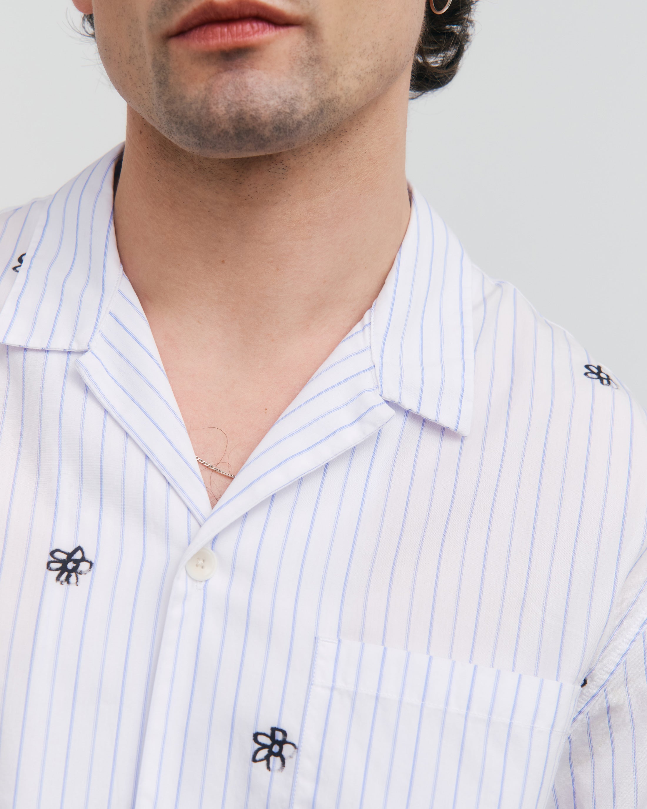 Flower Print Bowling Shirt Organic Cotton - Striped