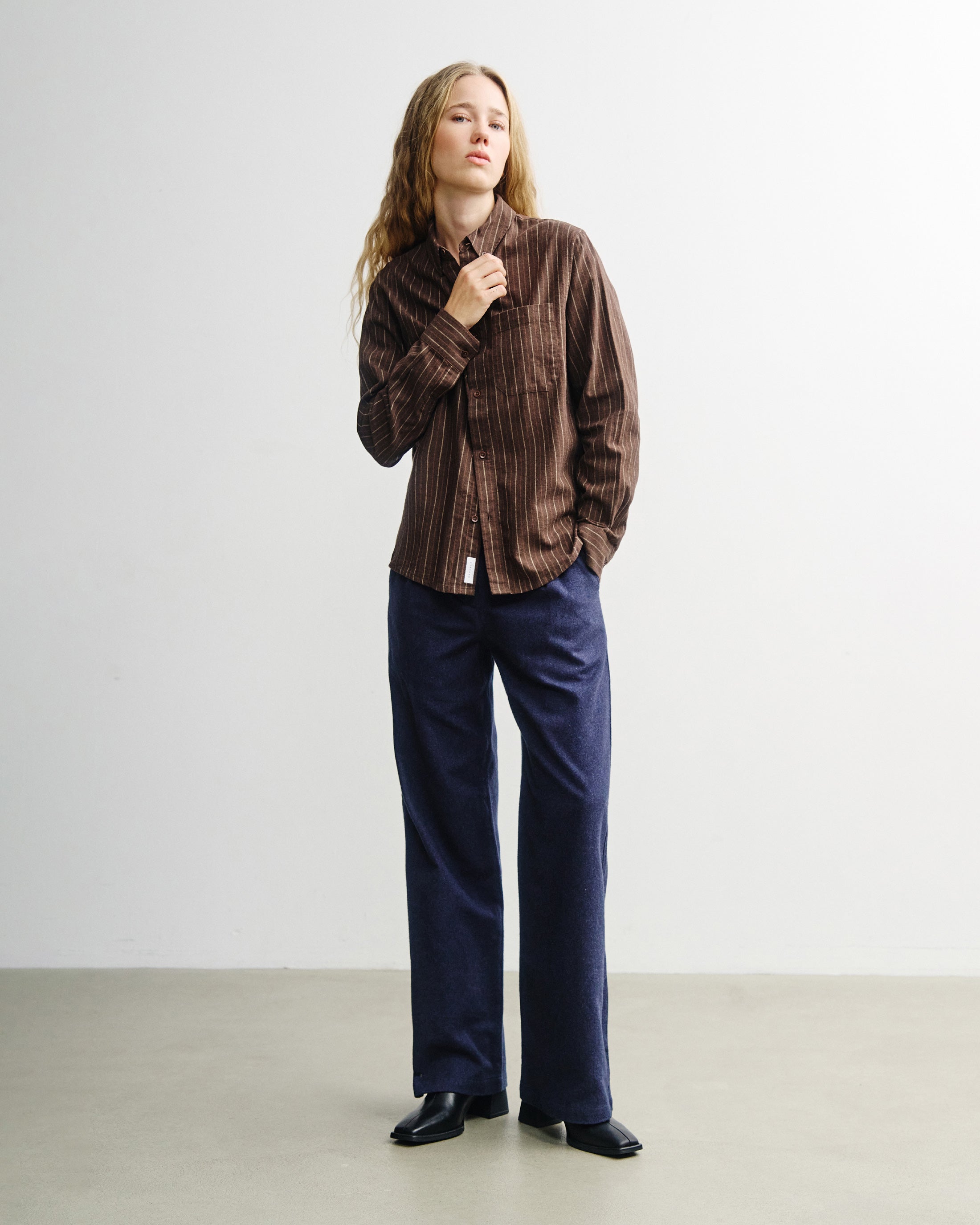 Button-Down Shirt Organic Cotton - Brown Striped