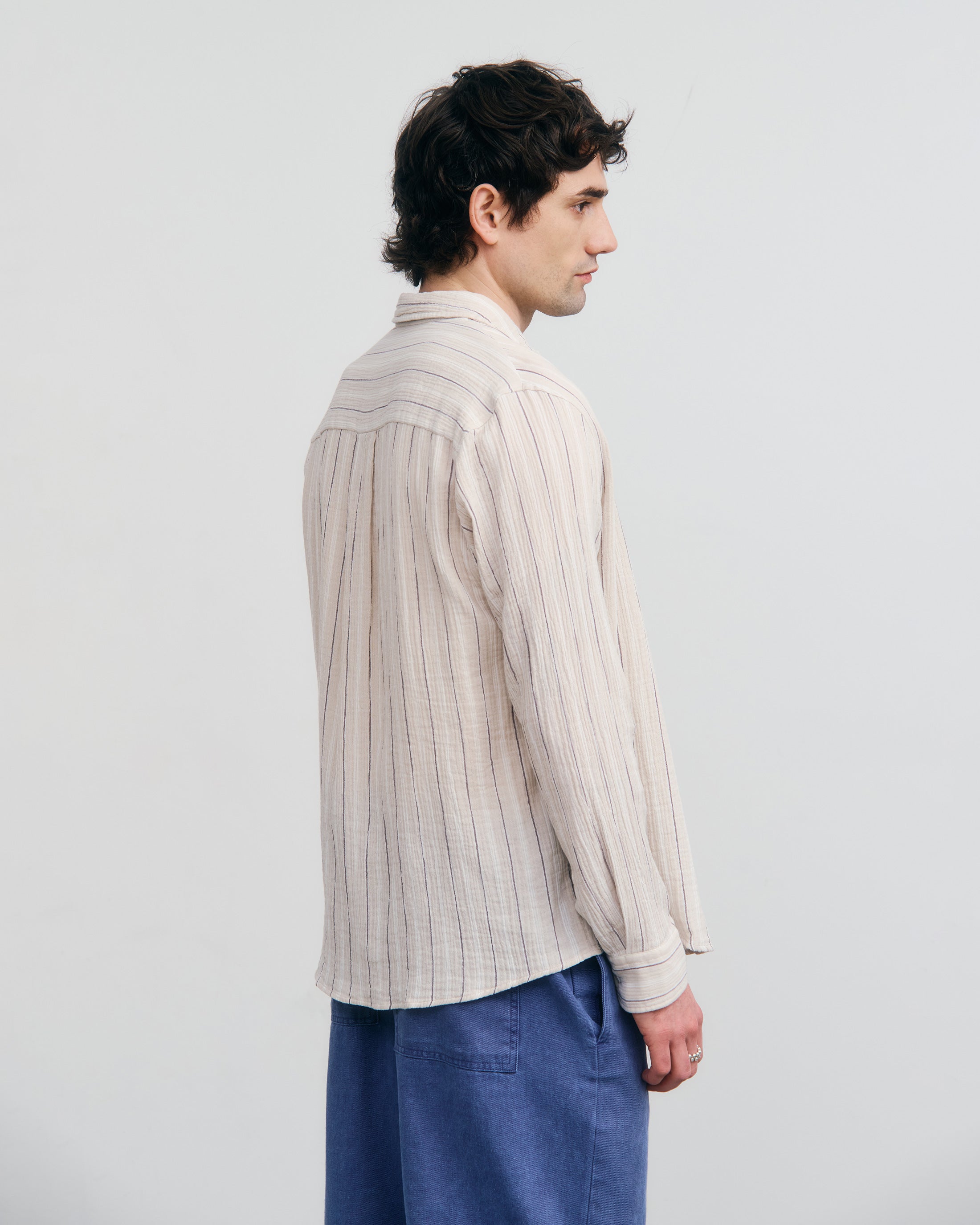 Muslin Shirt Organic Cotton - Beige Striped