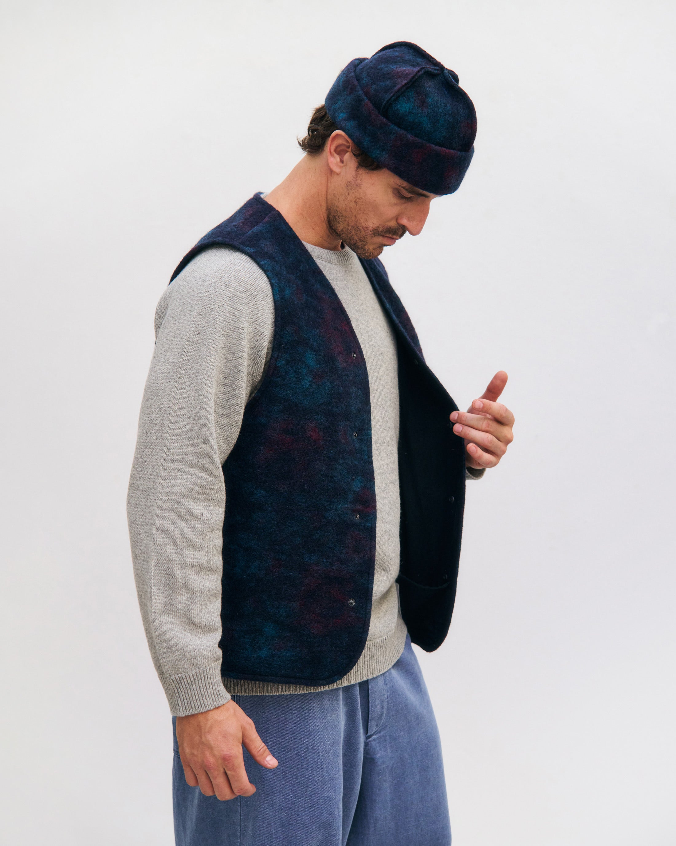 Organic Wool Blend Vest - Blue Melange