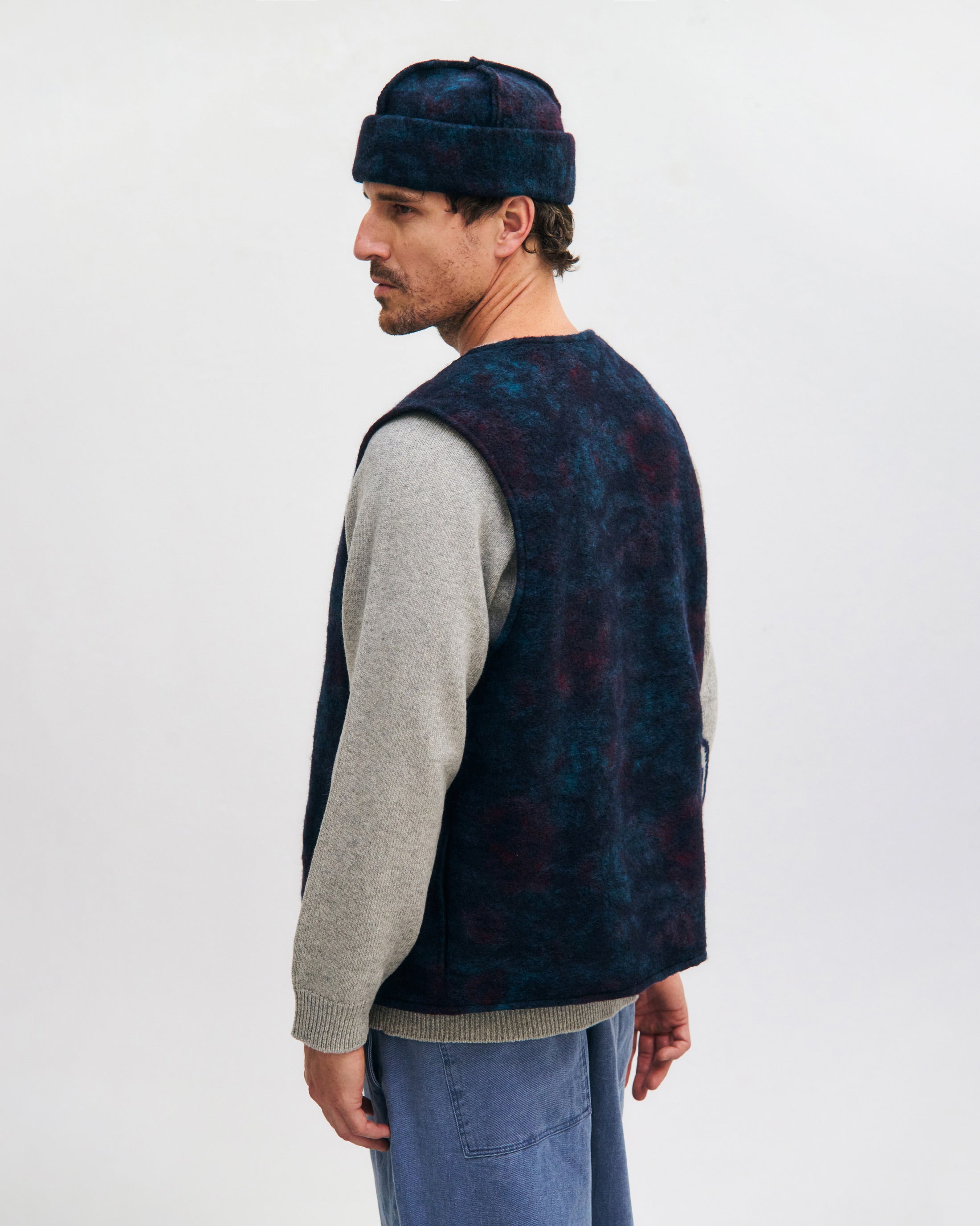 Organic Wool Blend Vest - Blue Melange