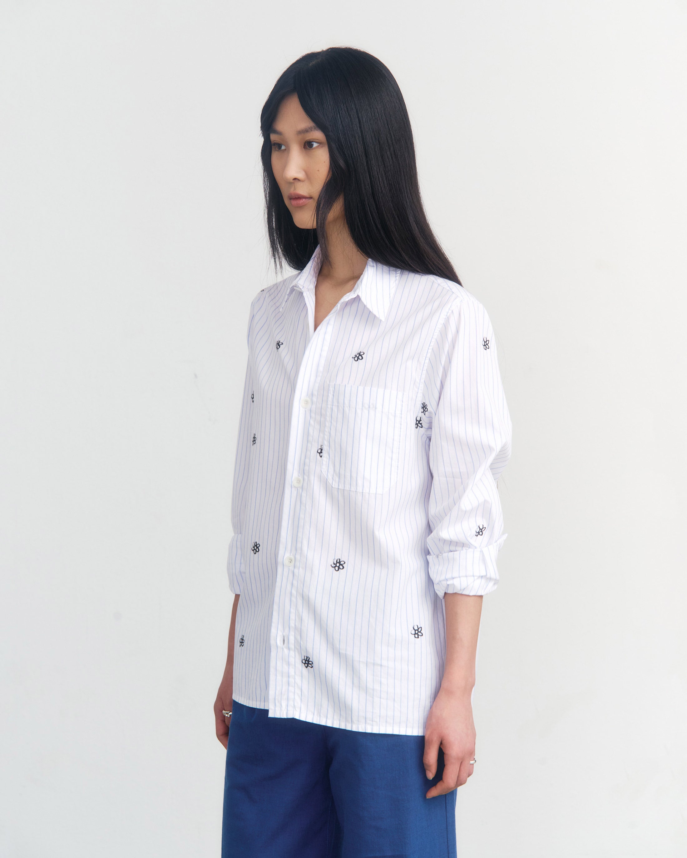 Flower Print Shirt Organic Cotton - Striped