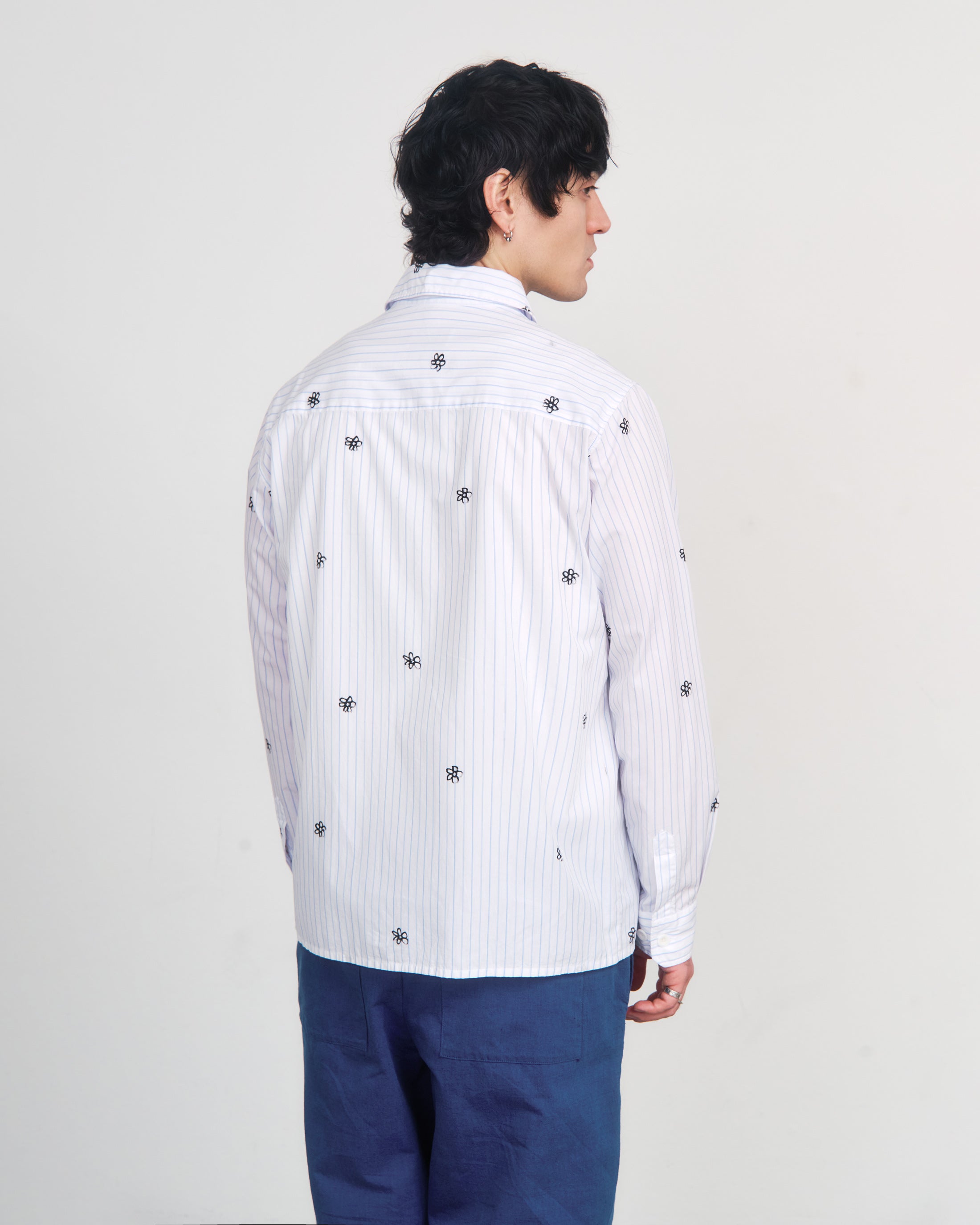 Floral Print Organic Cotton Shirt - Striped