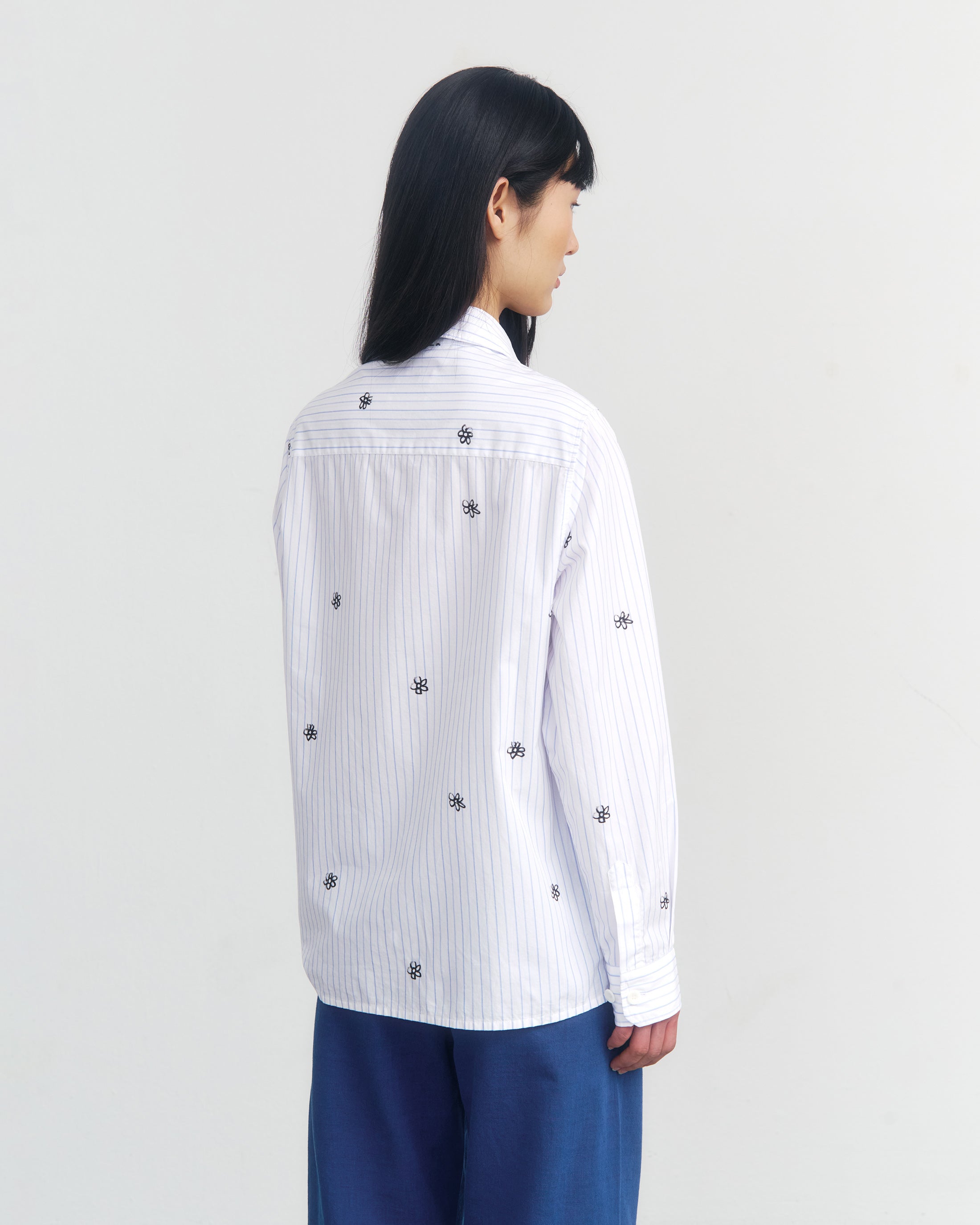 Flower Print Shirt Organic Cotton - Striped