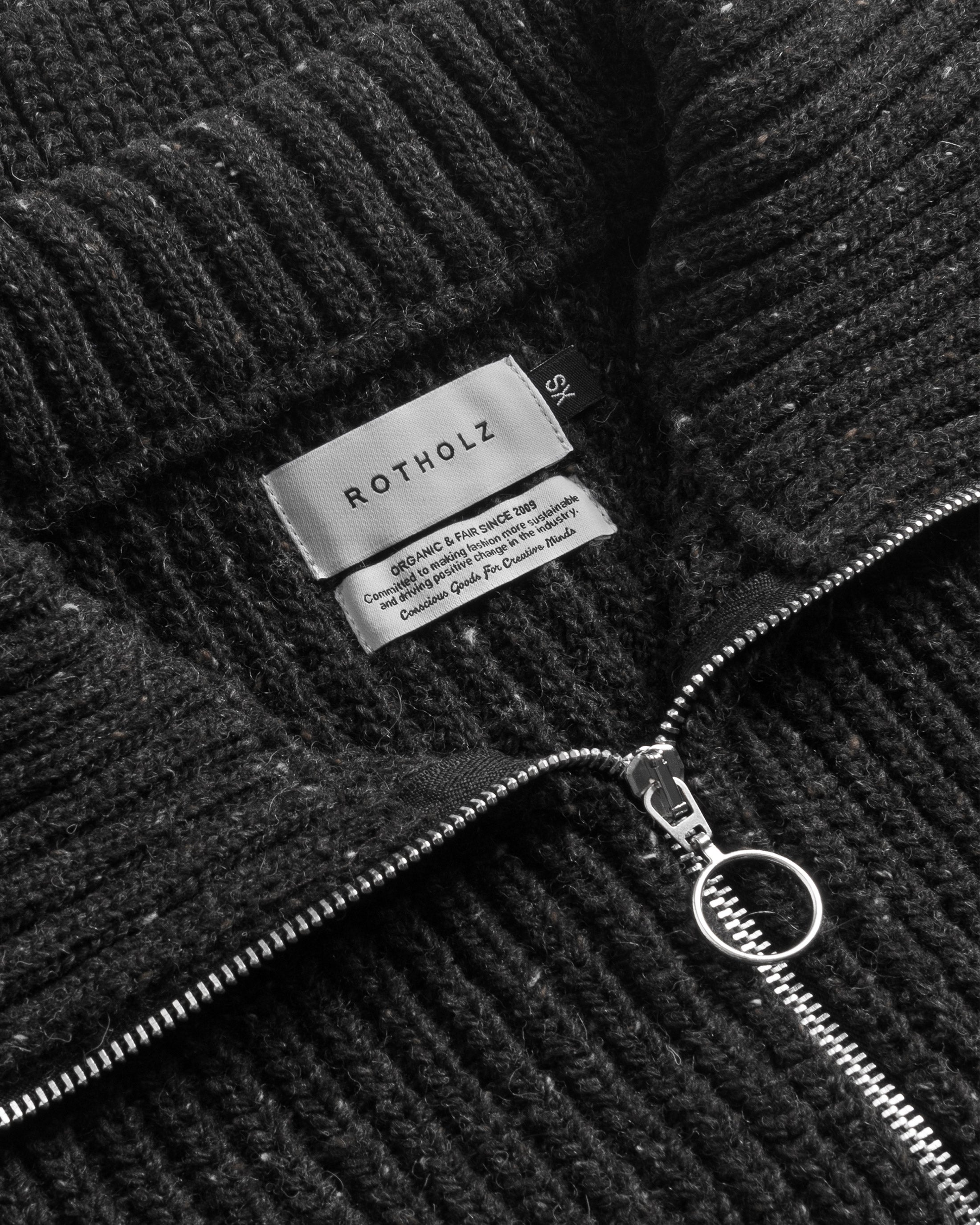 Chunky Knit Troyer - Speckled Black FW26