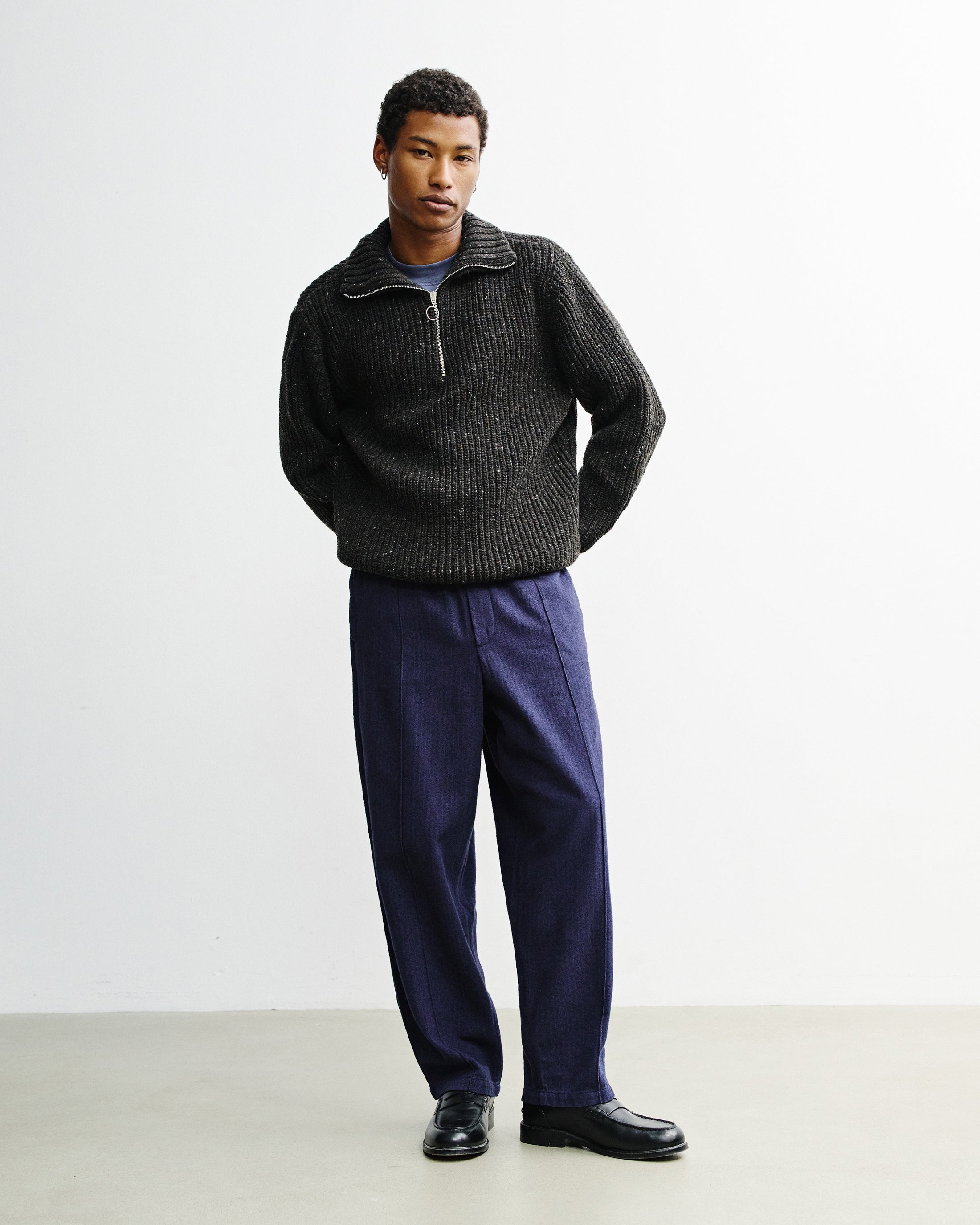Chunky Knit Troyer - Speckled Black FW26