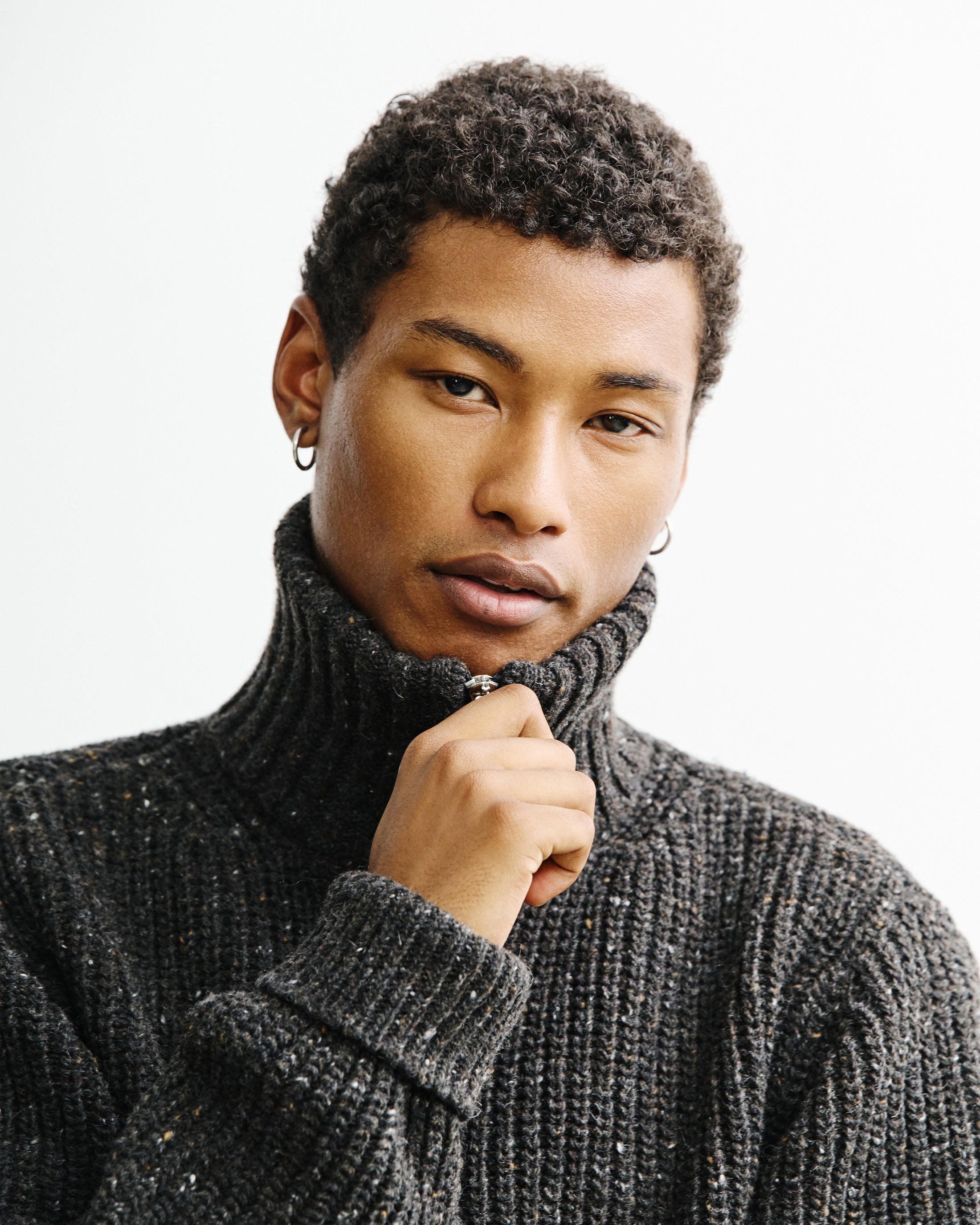 Chunky Knit Troyer - Speckled Black FW26