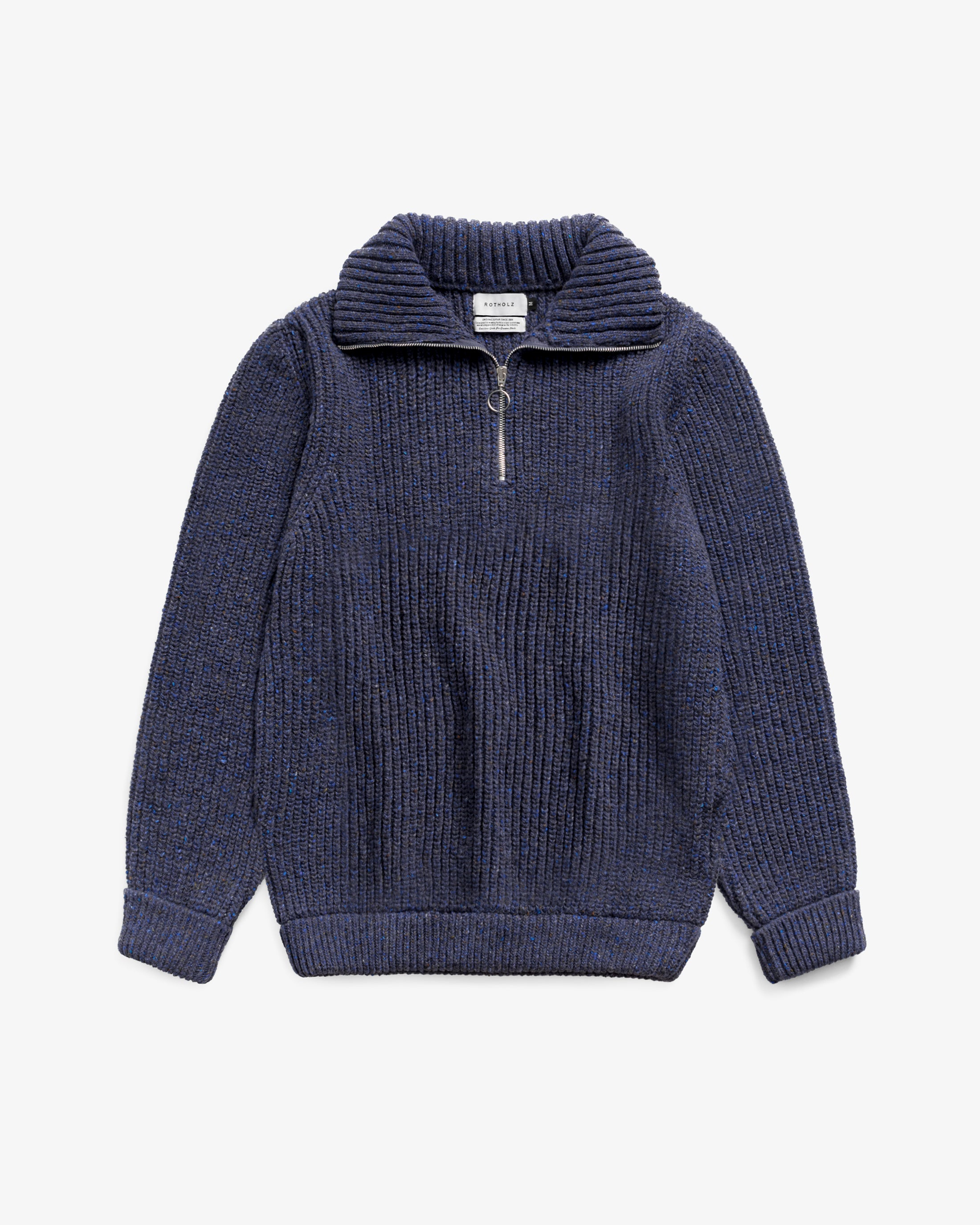 Chunky Knit Troyer - Speckled Blue FW26