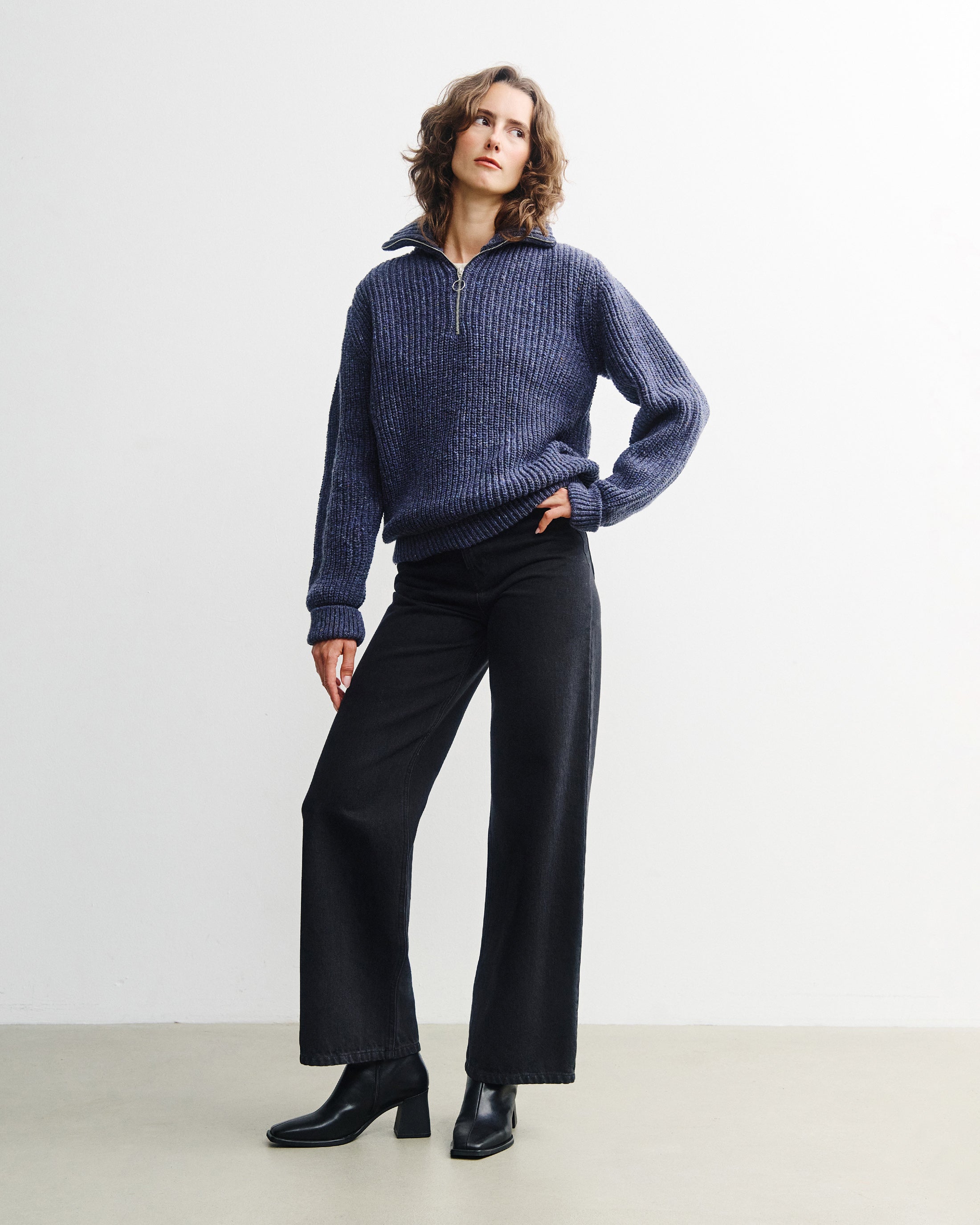 Chunky Knit Troyer - Speckled Blue FW26