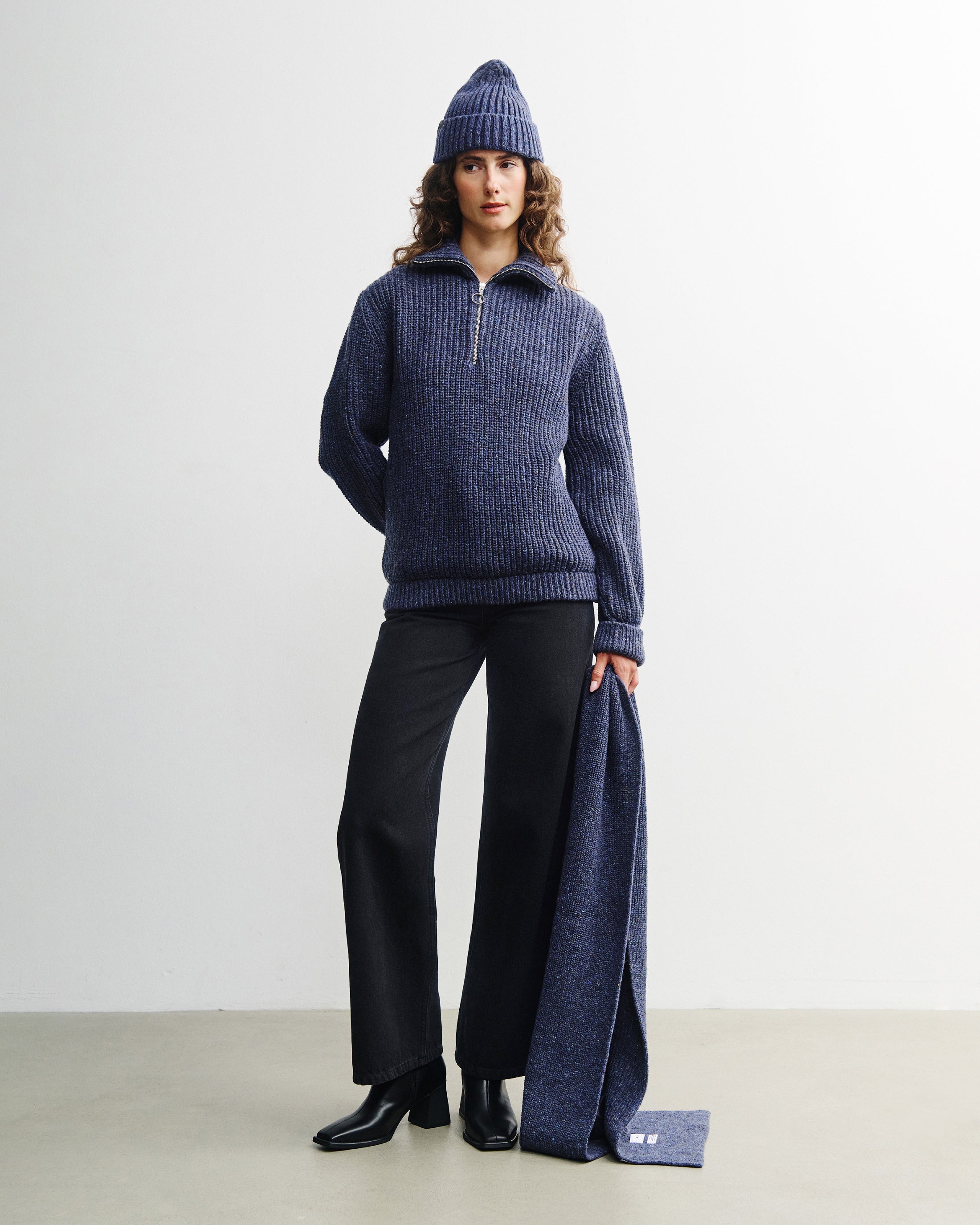 Chunky Knit Troyer - Speckled Blue FW26