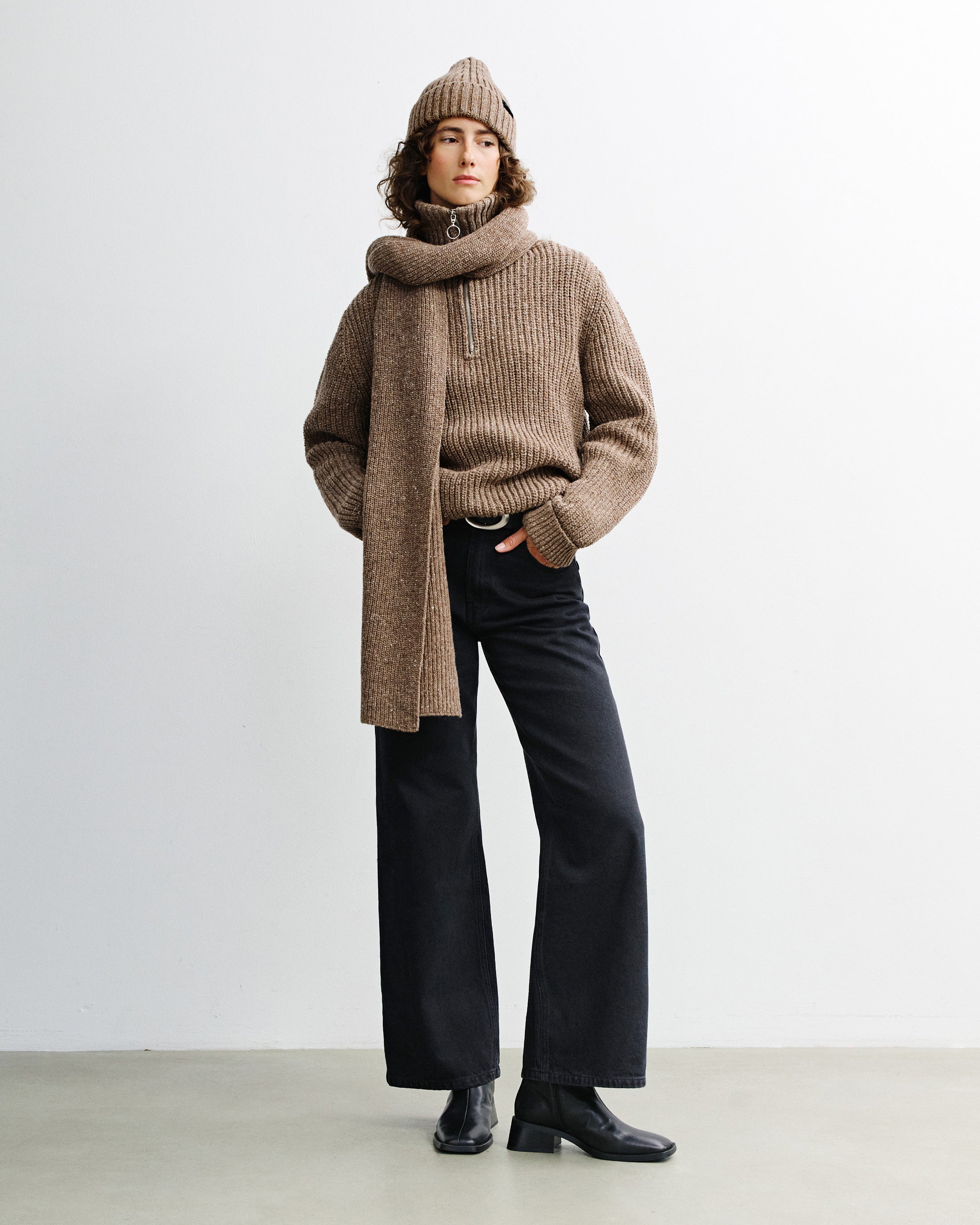 Chunky Knit Troyer - Speckled Brown FW26