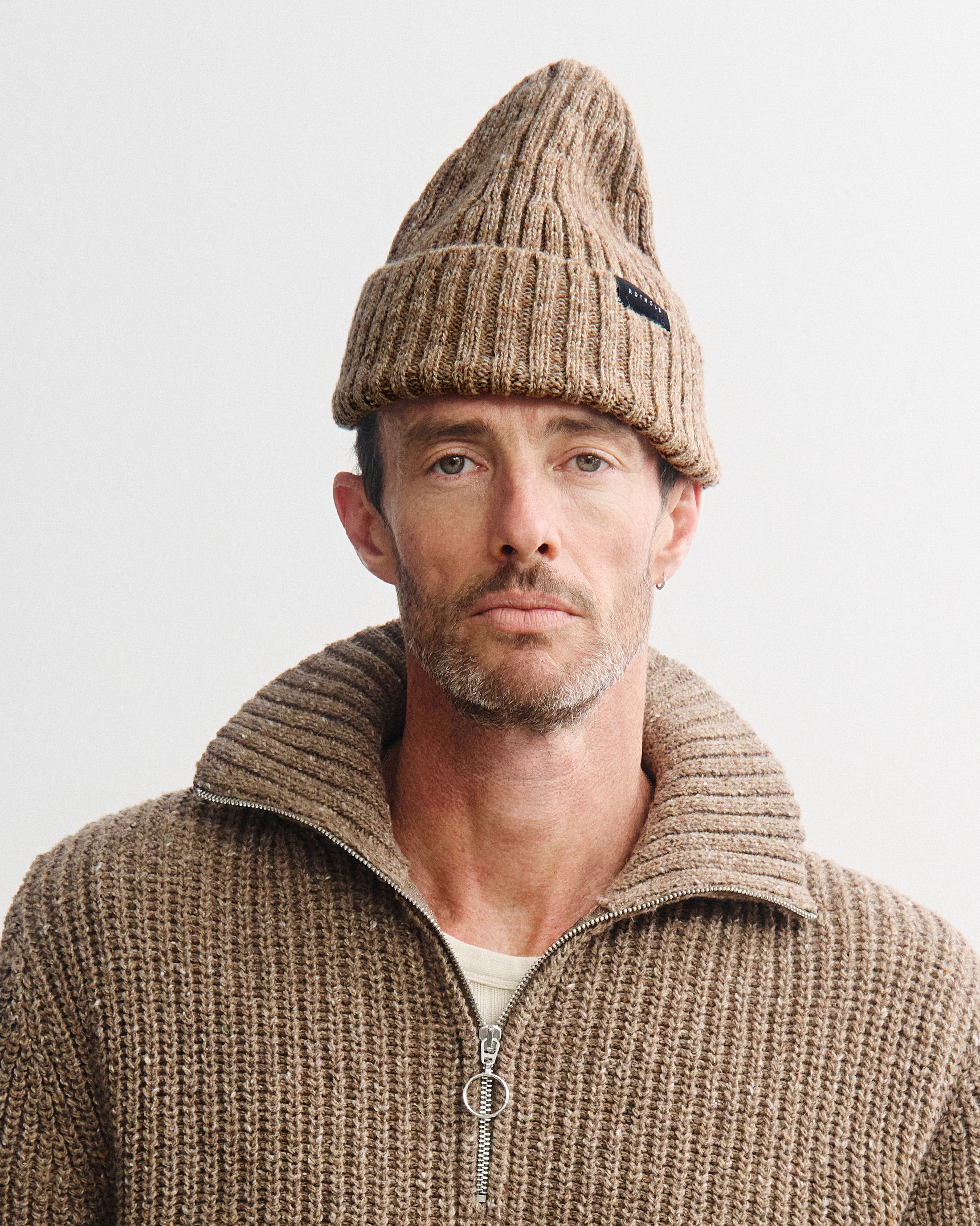 Classic Ribbed Beanie Merino Wool - Speckled Brown FW26