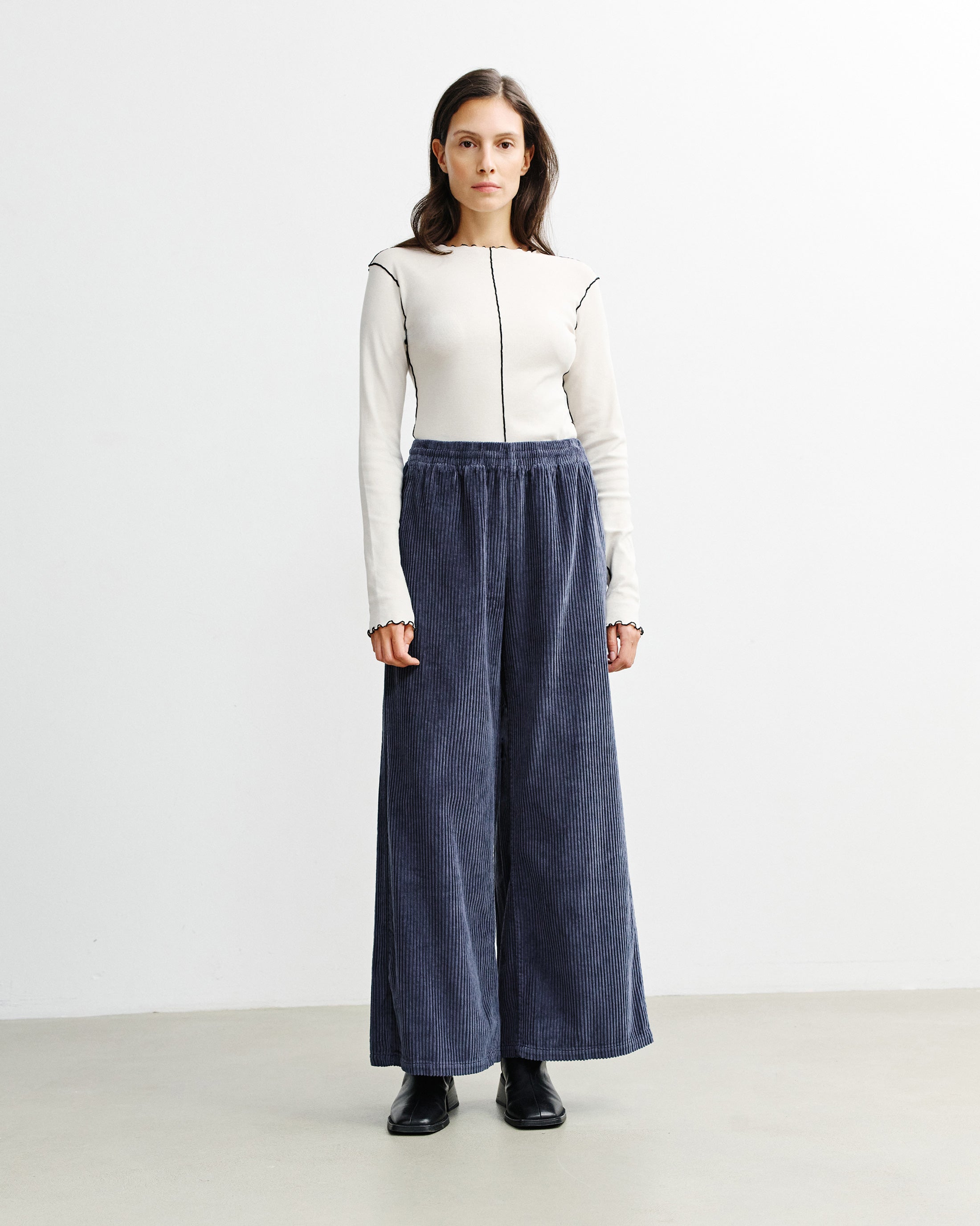 Cord Flared Trousers Organic Cotton - Blue
