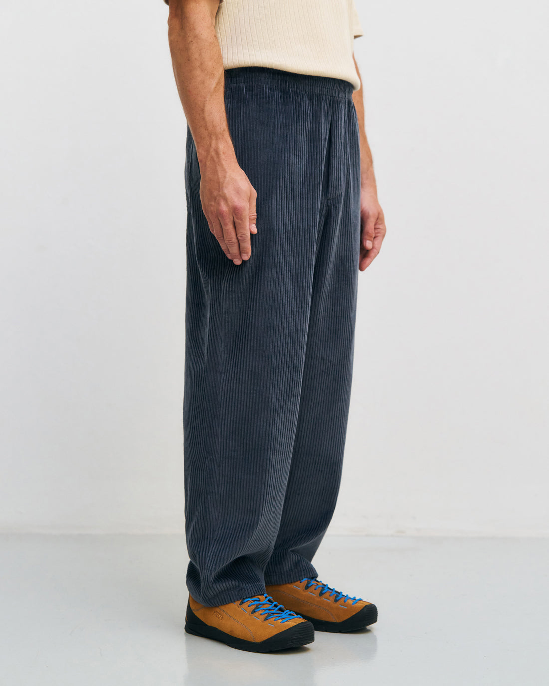 Wide-leg corduroy trousers, organic cotton - blue