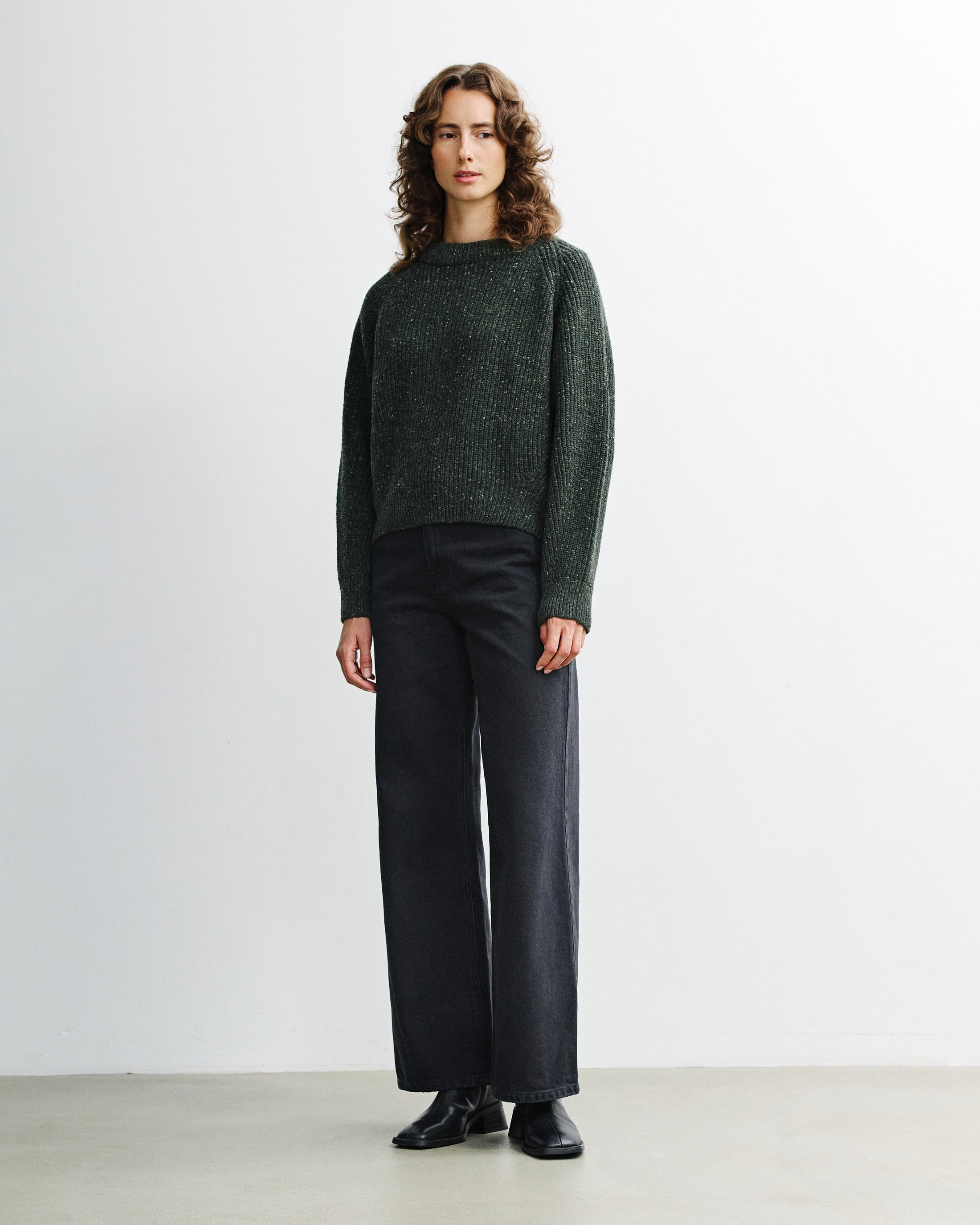 Cropped Knit Sweater - Speckled Green FW26