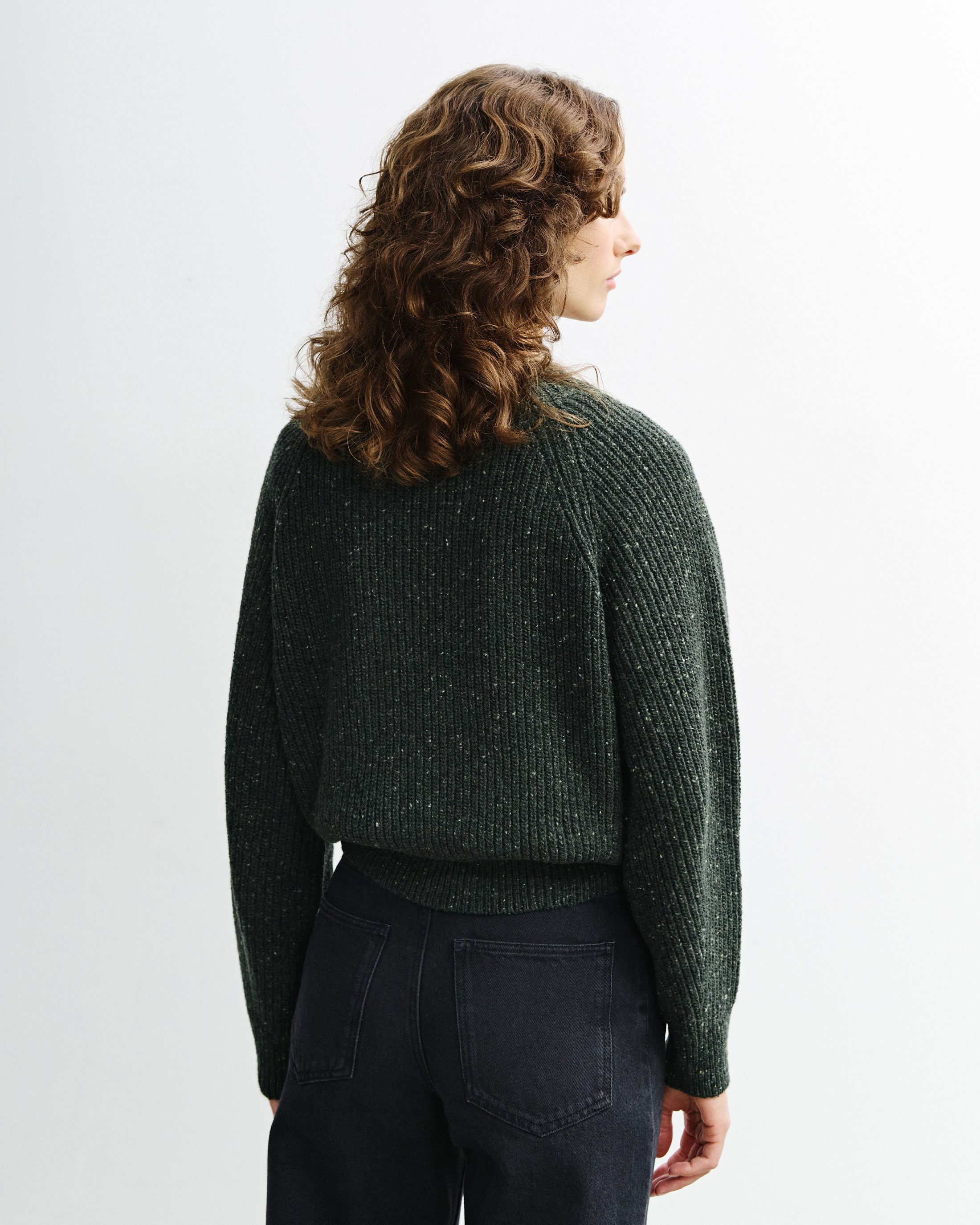Cropped Knit Sweater - Speckled Green FW26