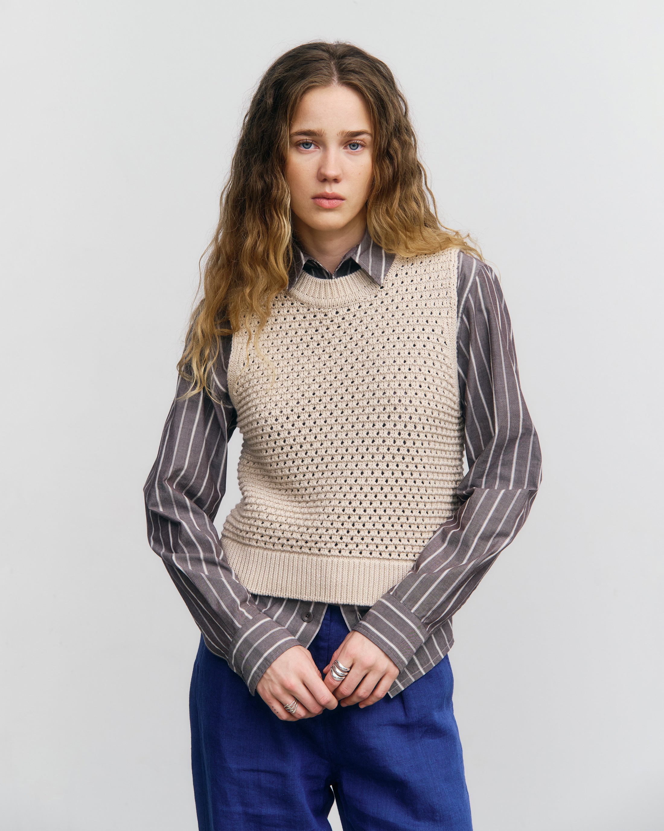 Short Knitted Vest Organic Cotton - Cream