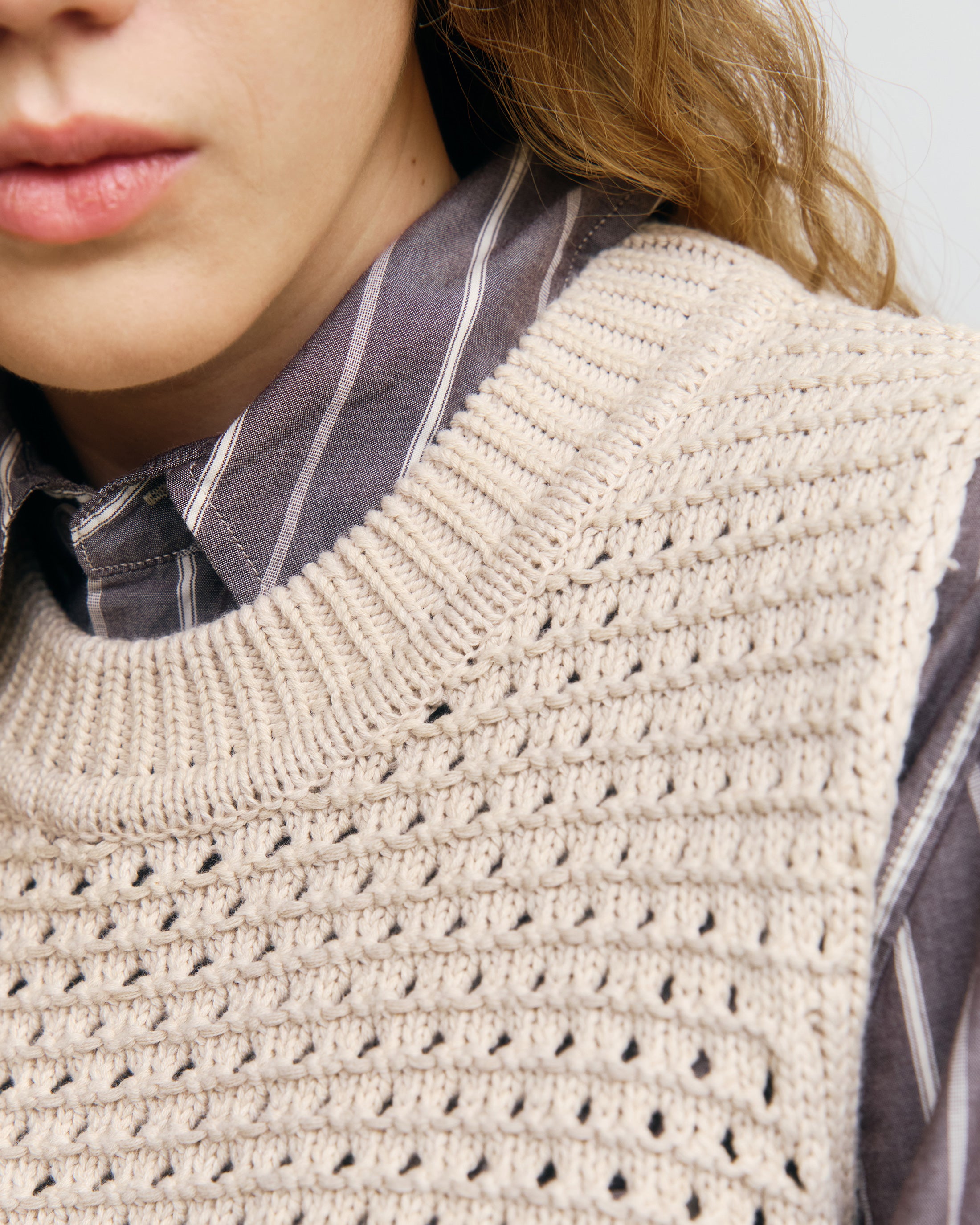 Short Knitted Vest Organic Cotton - Cream
