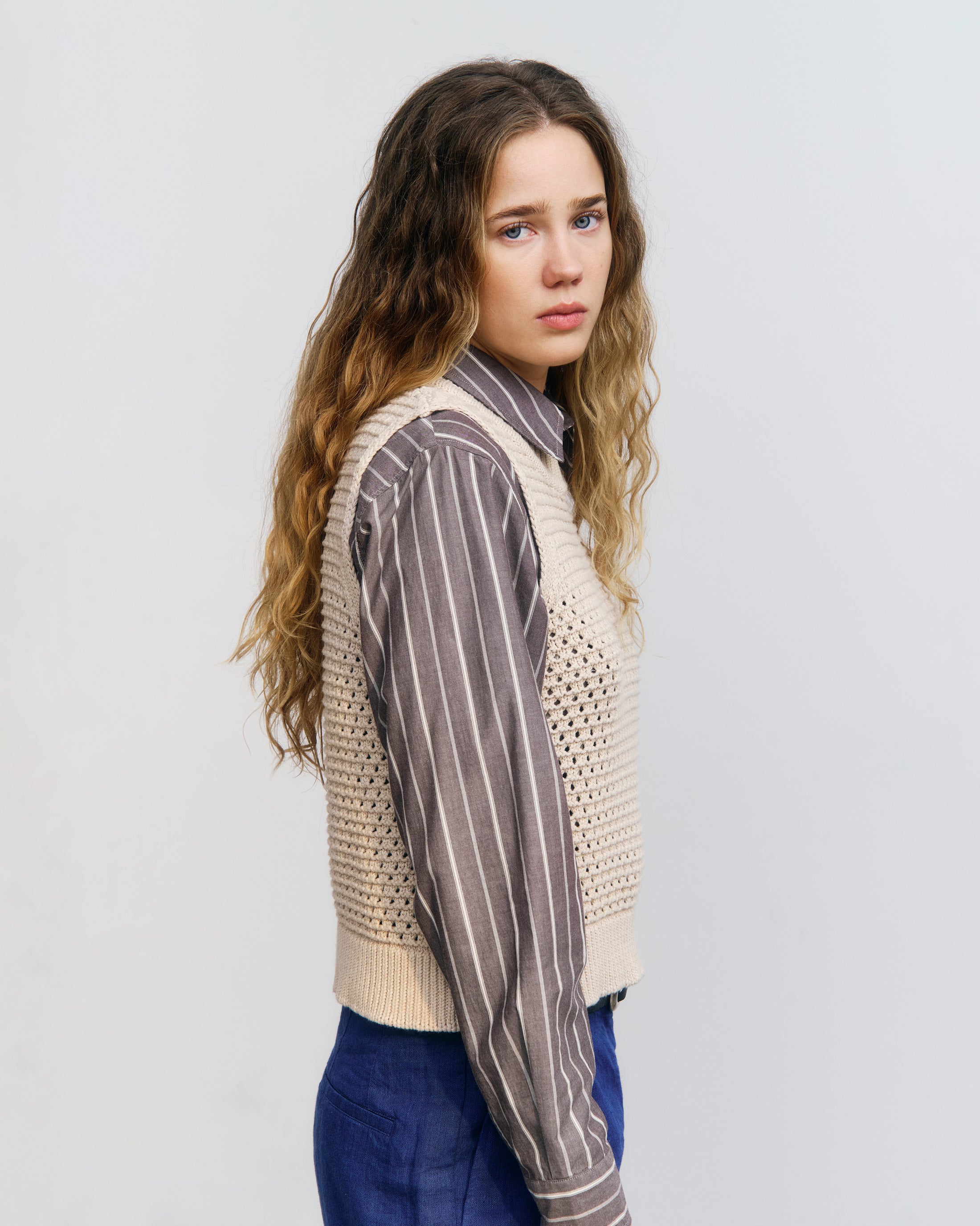 Short Knitted Vest Organic Cotton - Cream