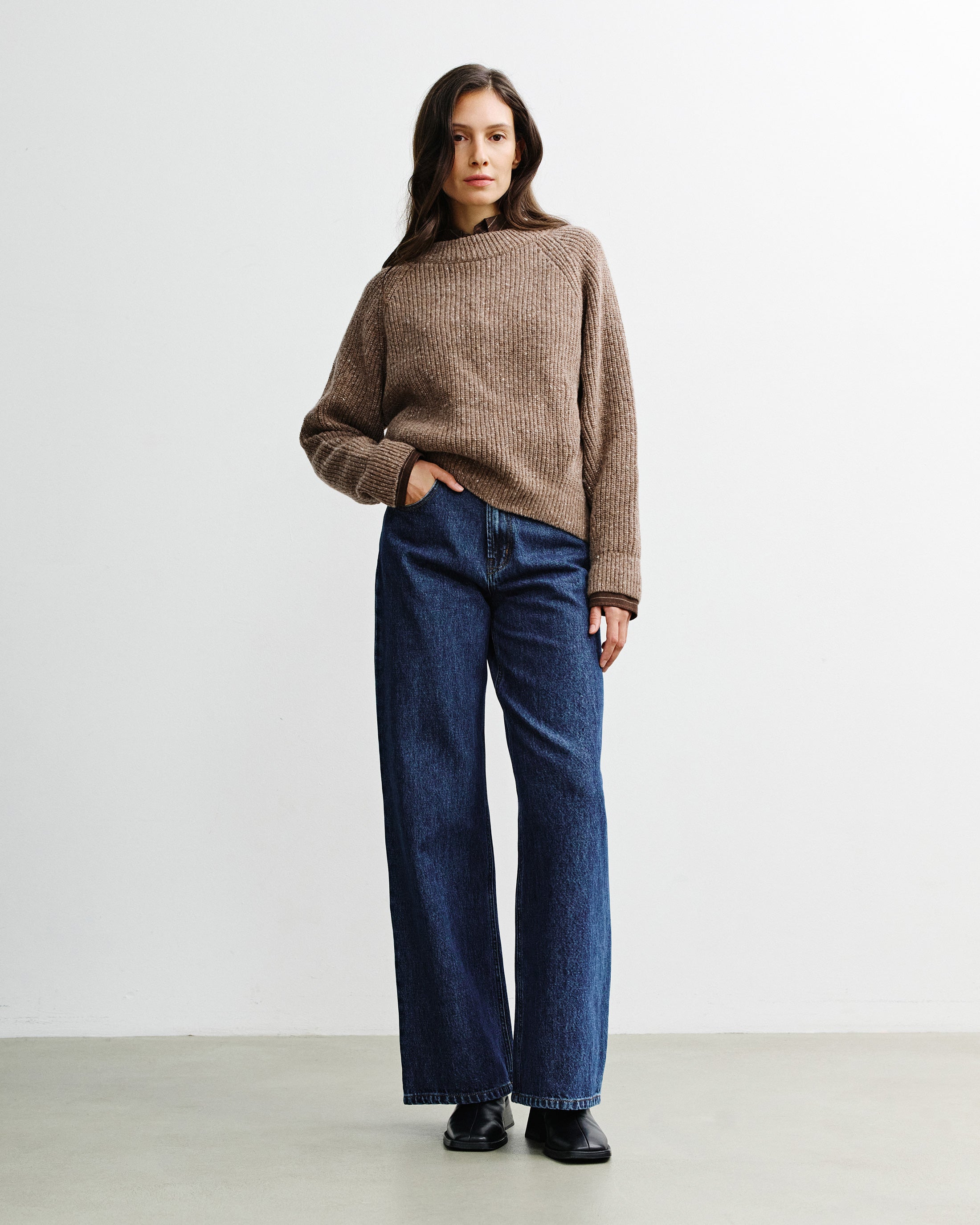 Cropped Knit Sweater - Speckled Brown FW26