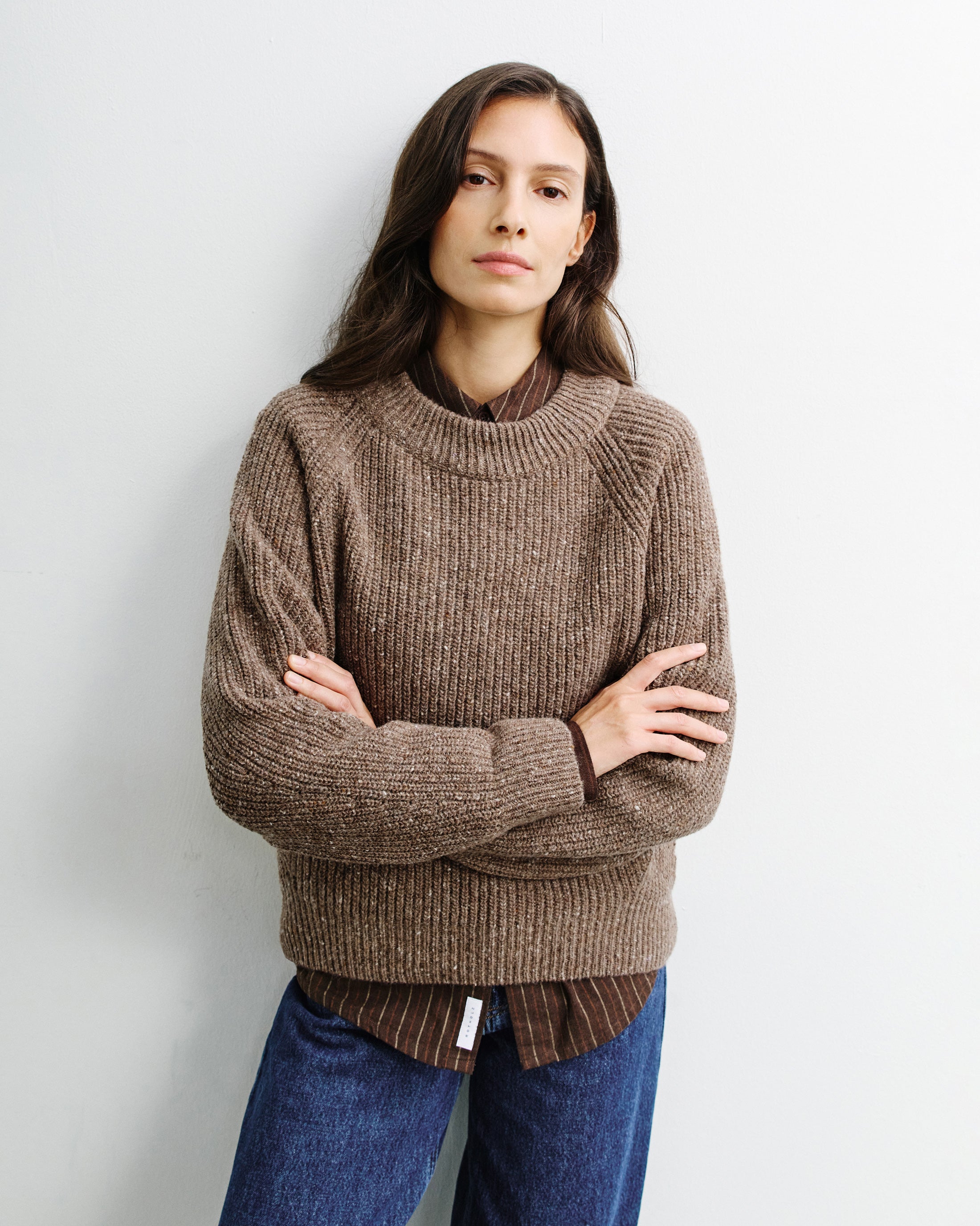 Cropped Knit Sweater - Speckled Brown FW26