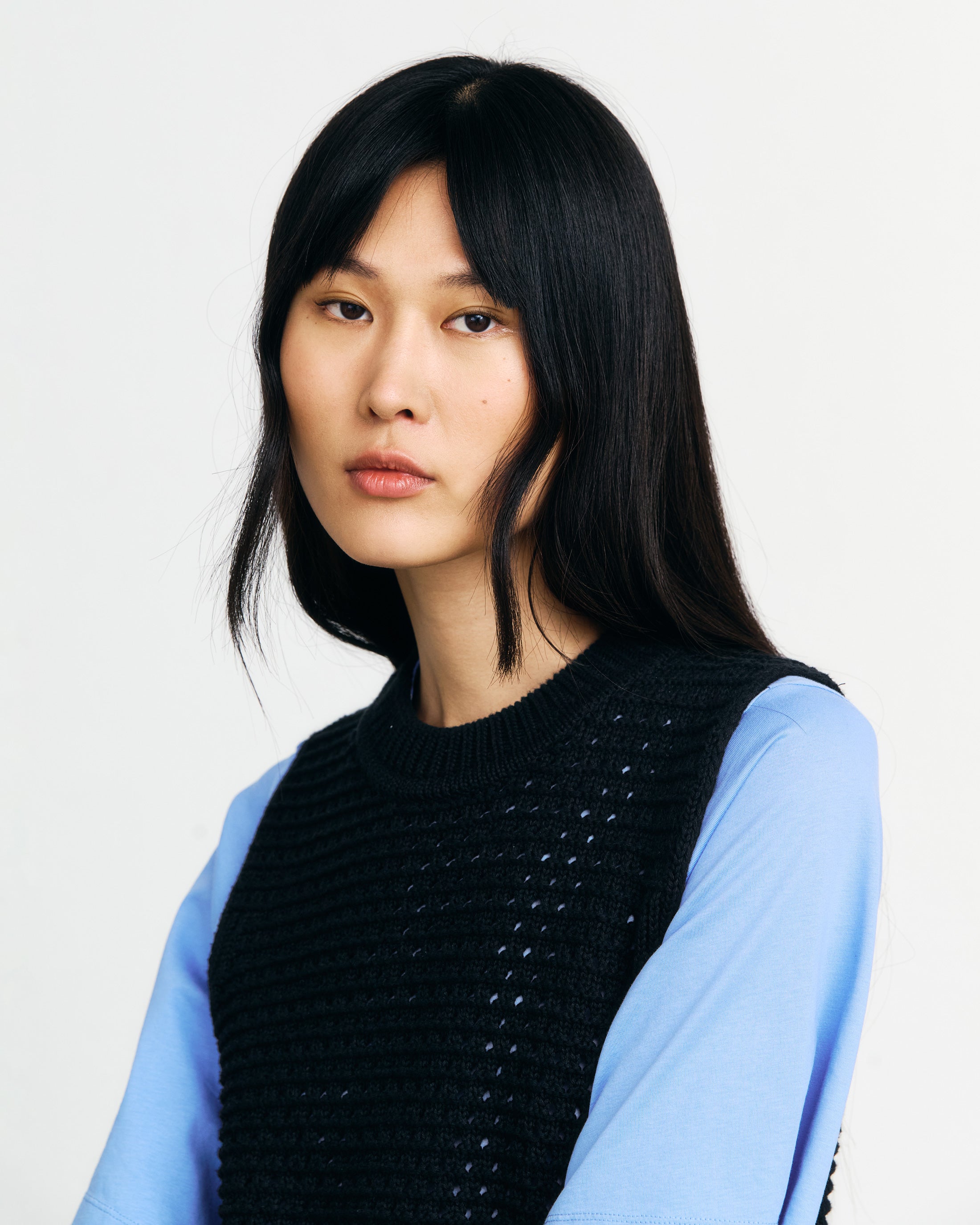 Organic Cotton Short Knit Vest - Black