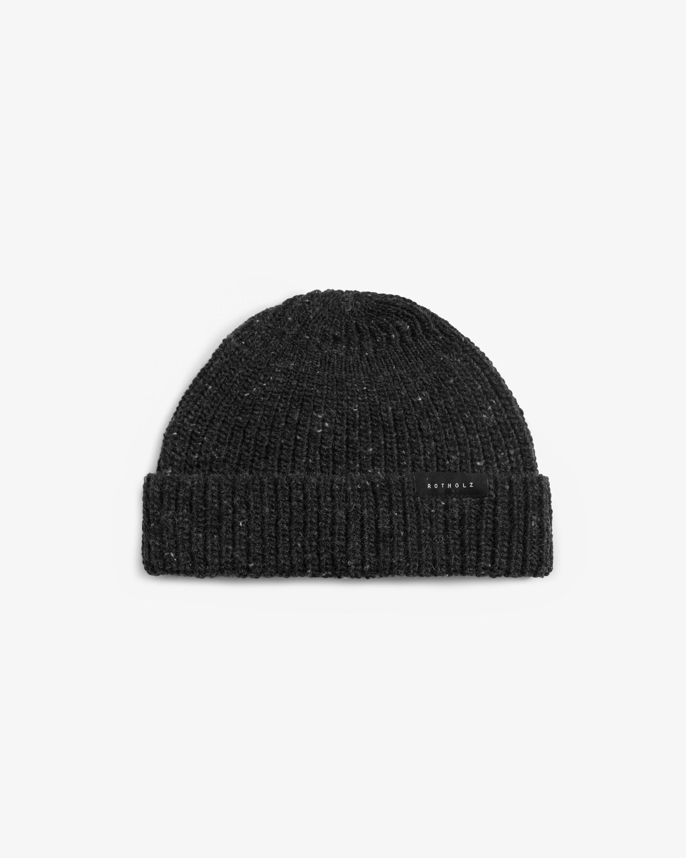 Cropped Ribbed Beanie Merino Wool - Speckled Black FW26