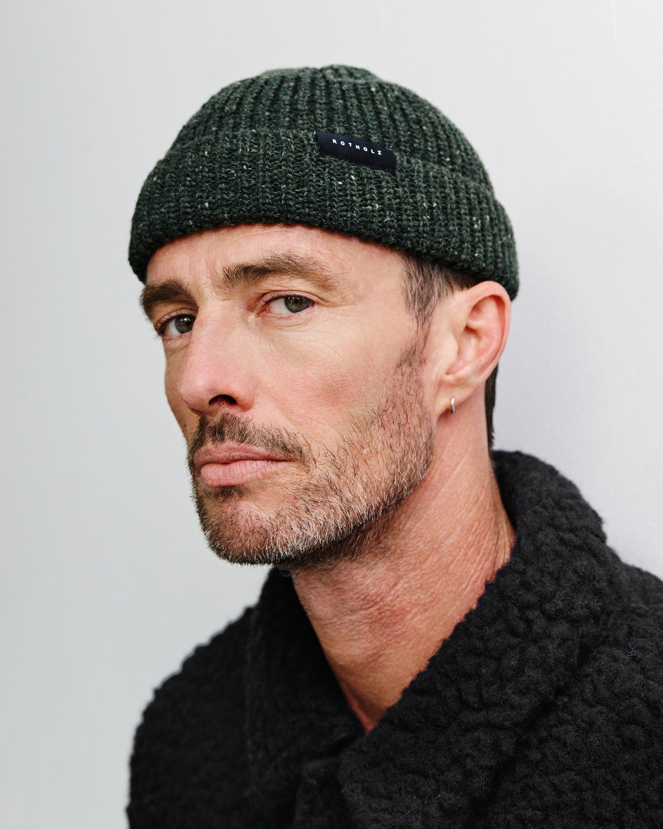 Cropped Ribbed Beanie Merino Wool - Speckled Green FW26