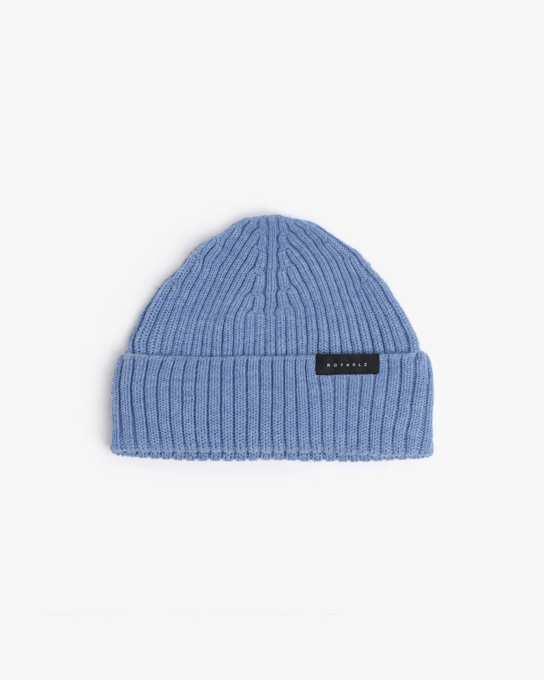 Short merino wool ribbed beanie - light blue