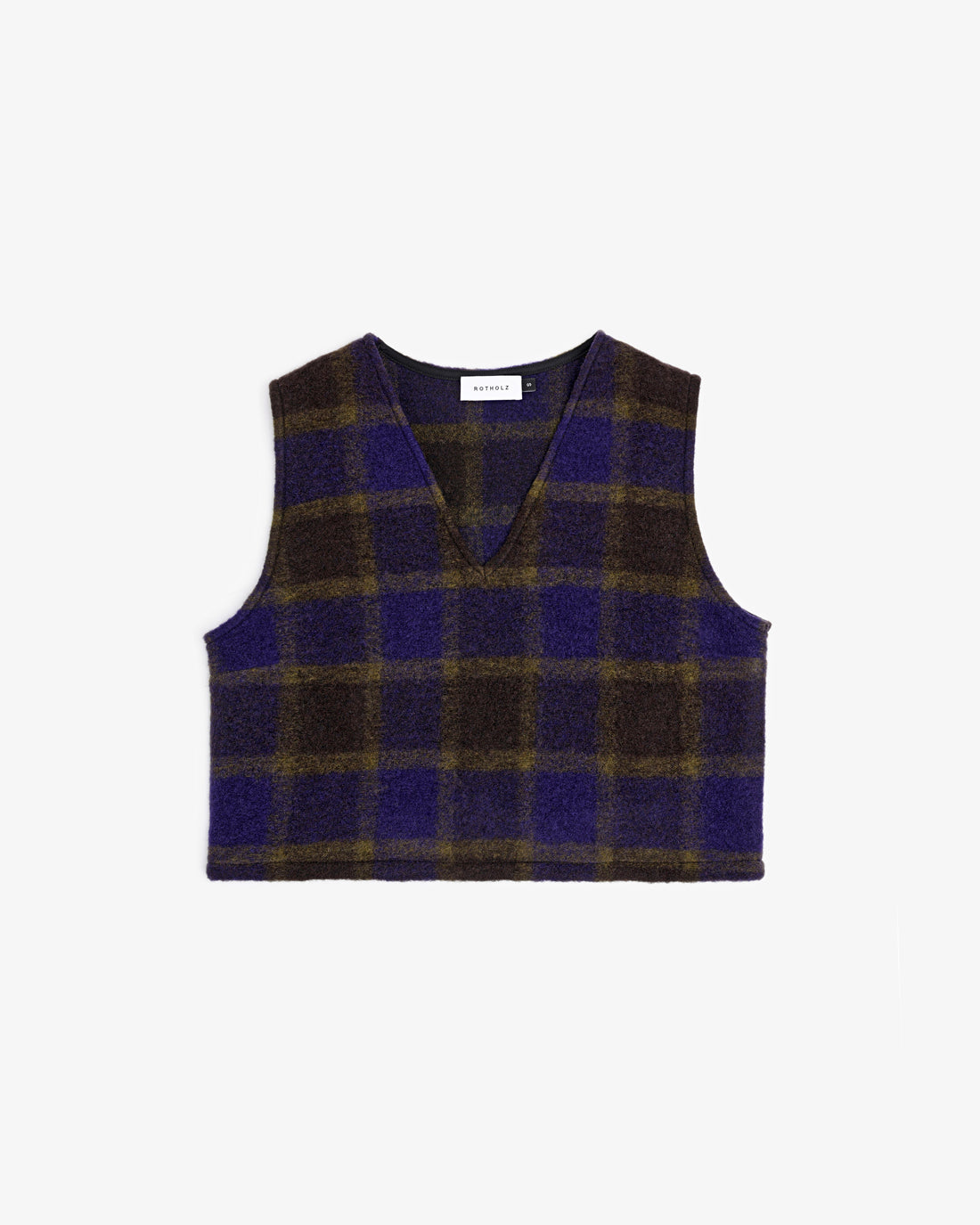 Short vest made of organic wool - purple checkered