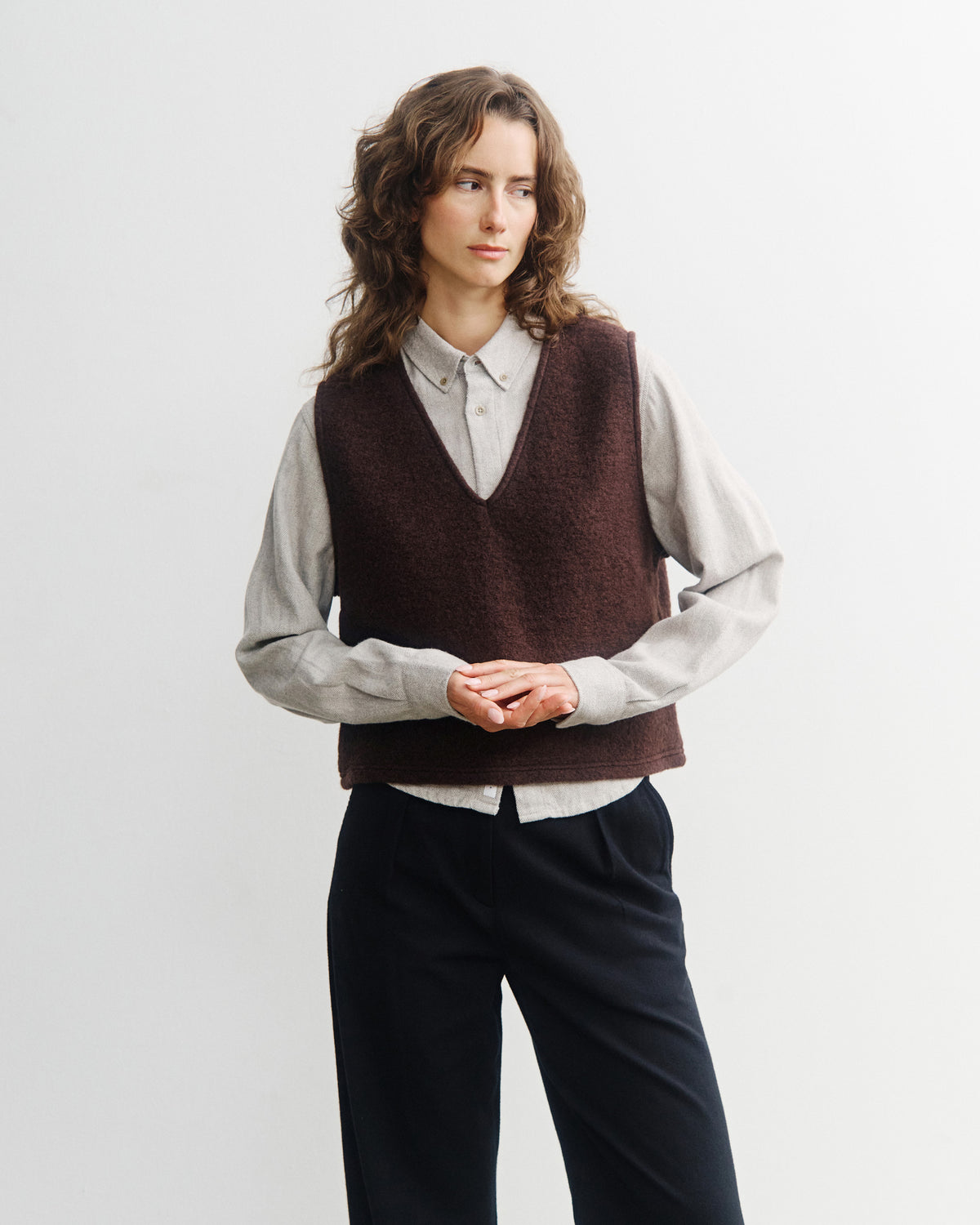 Cropped Vest Organic Wool - Brown