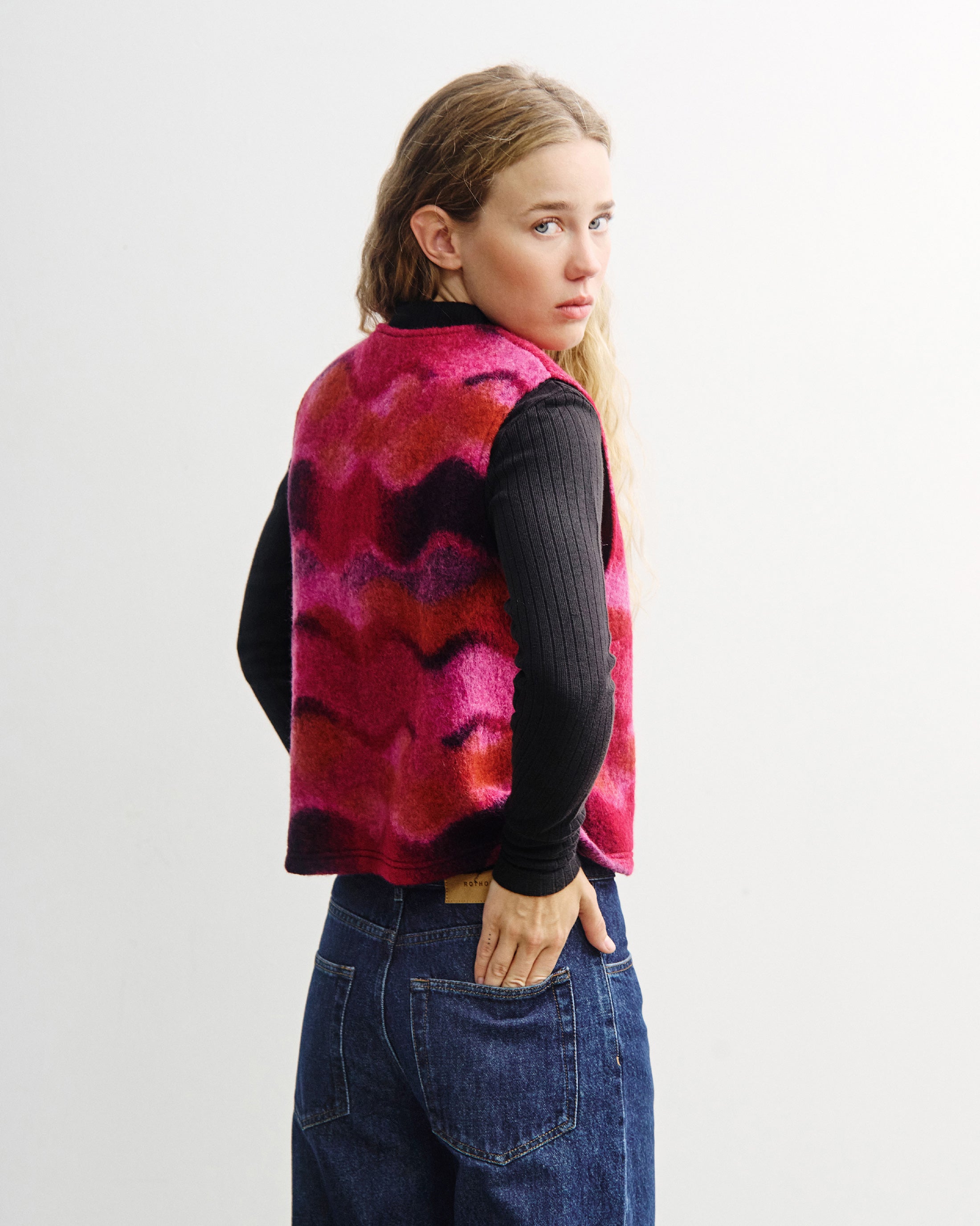 Cropped Vest Organic Wool - Pink