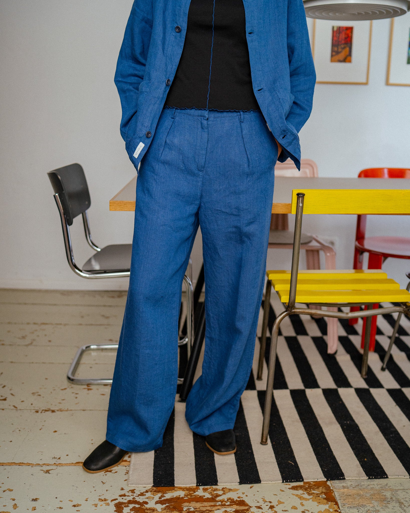 High Waist Trousers Organic Cotton - Blue