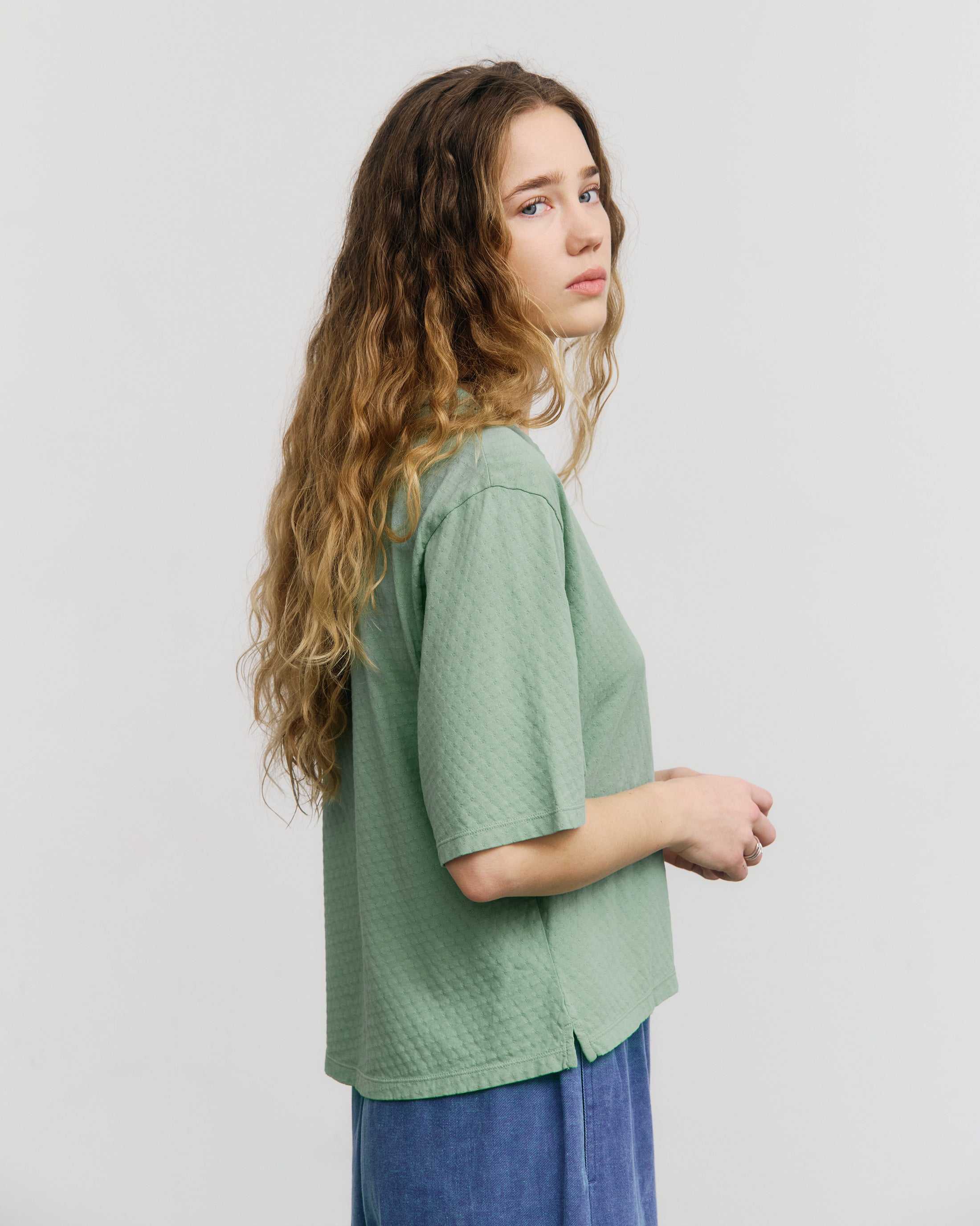 Short Structured T-Shirt Organic Cotton - Green