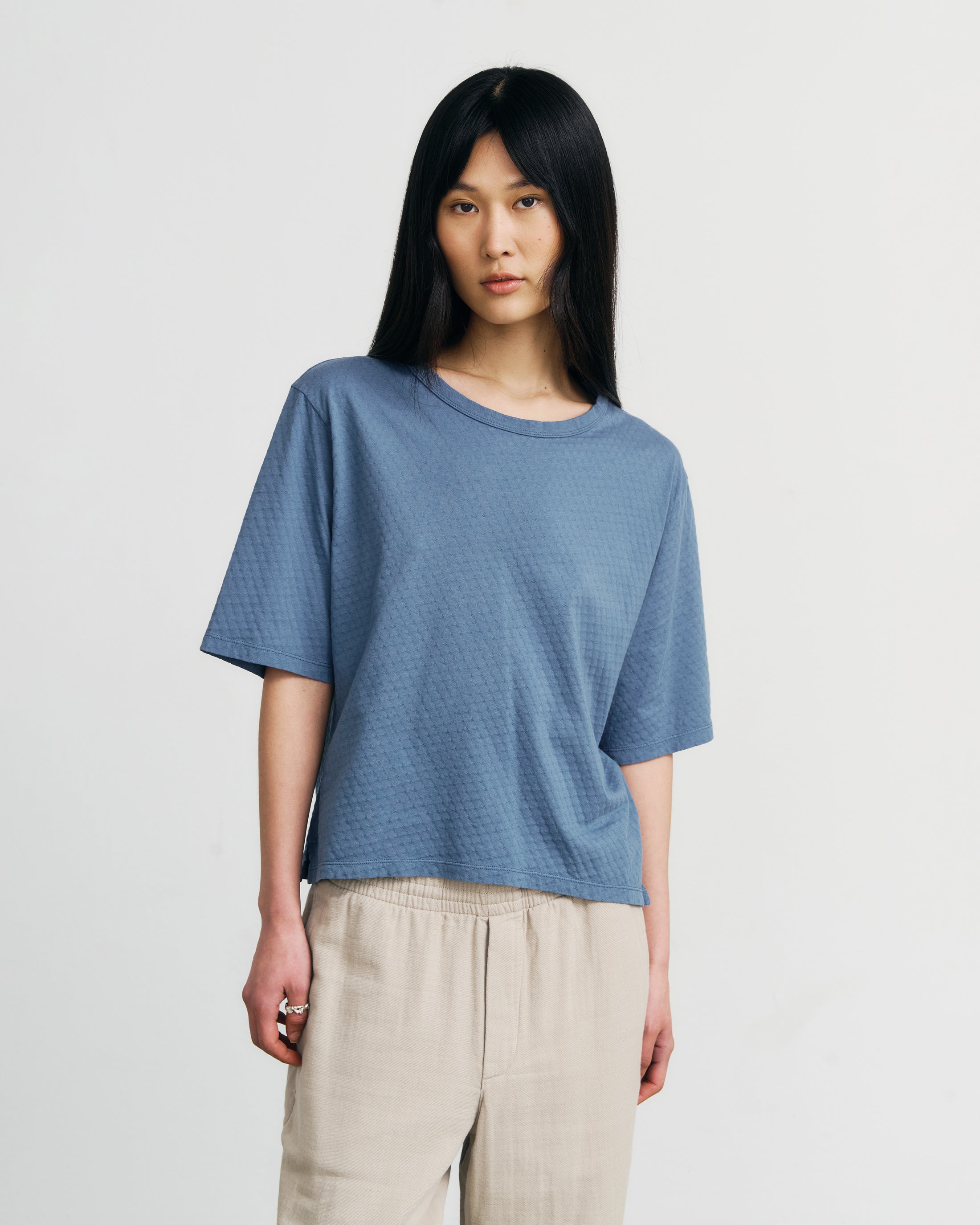 Short Structured Organic Cotton T-Shirt - Blue