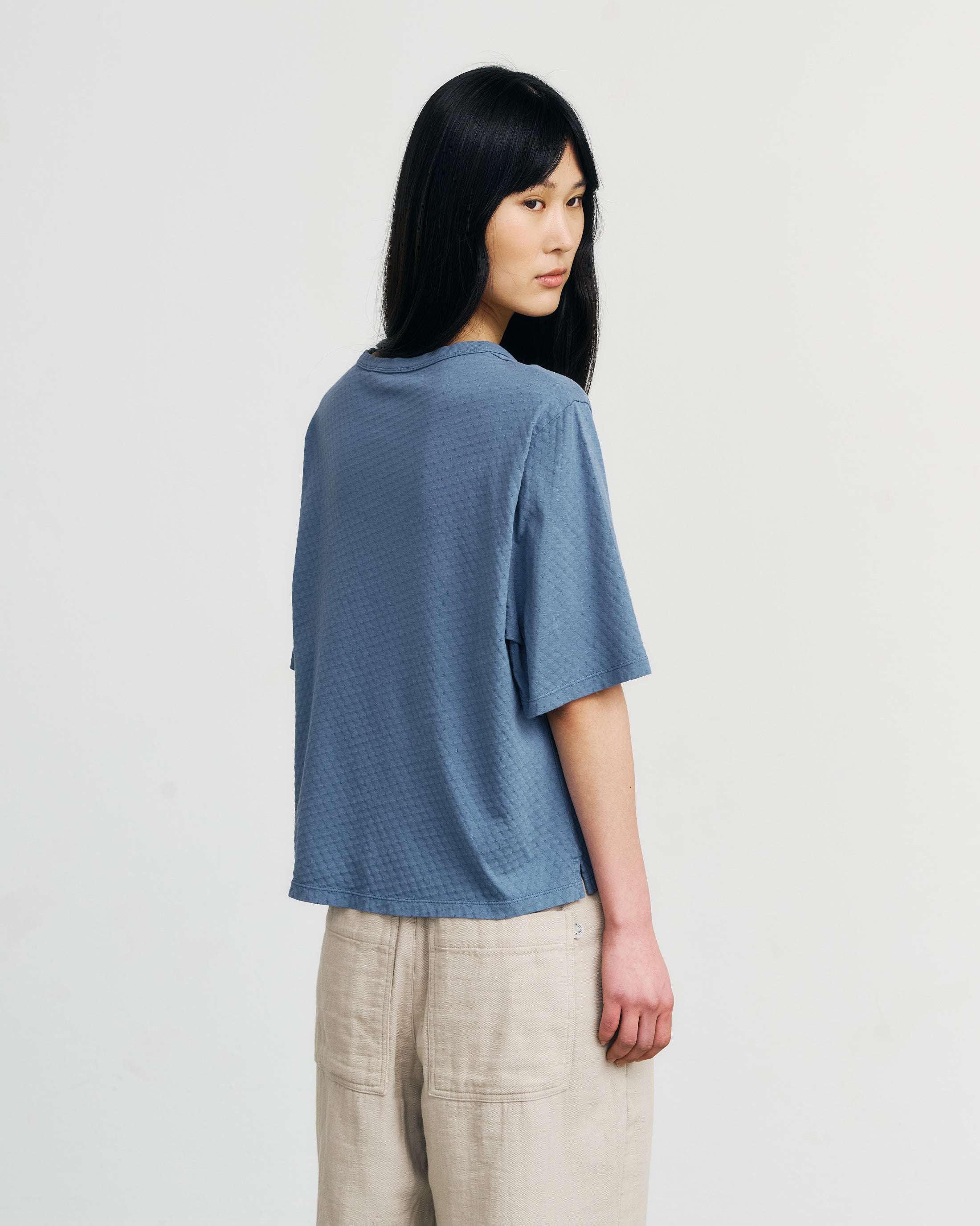 Short Structured Organic Cotton T-Shirt - Blue