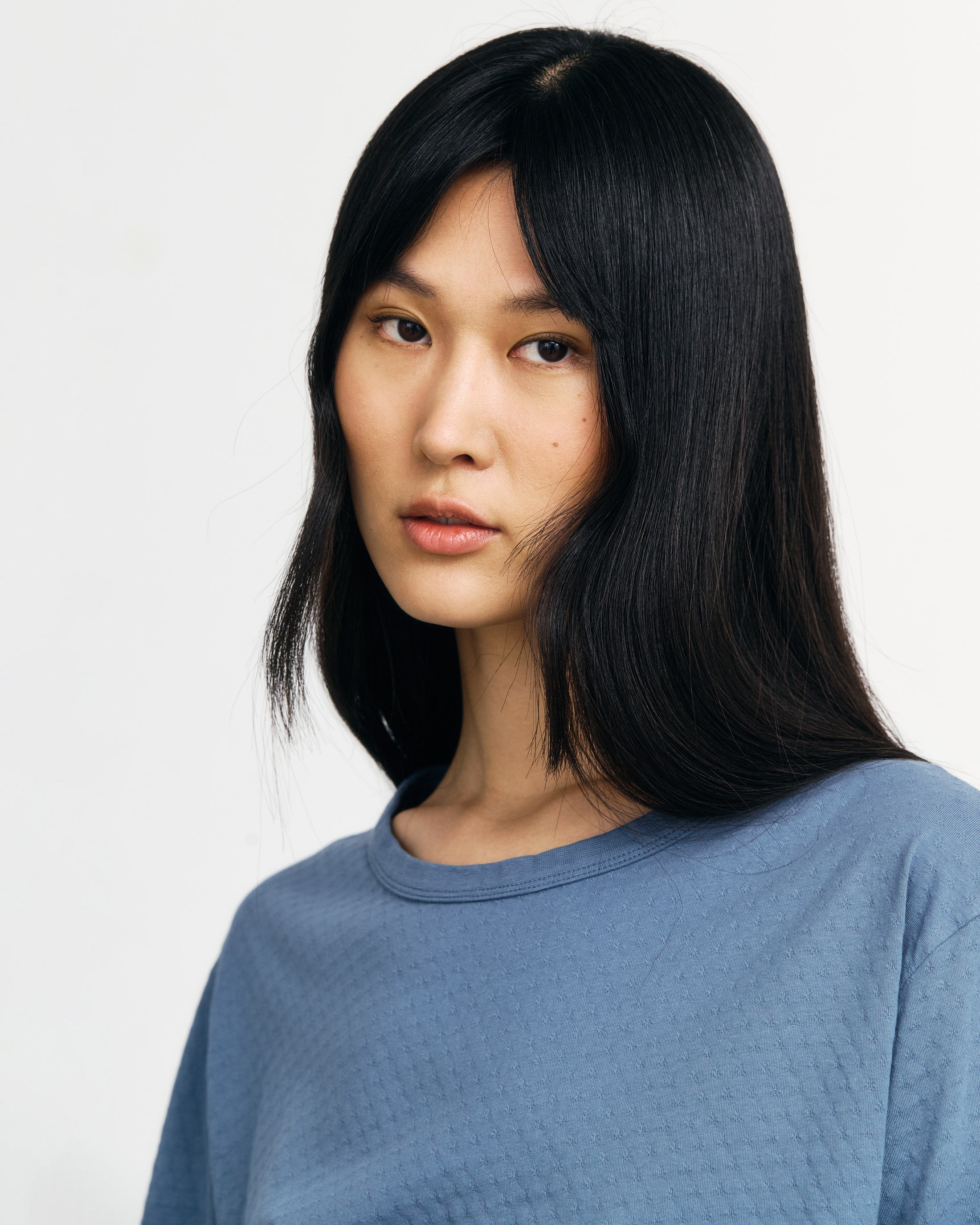 Short Structured Organic Cotton T-Shirt - Blue