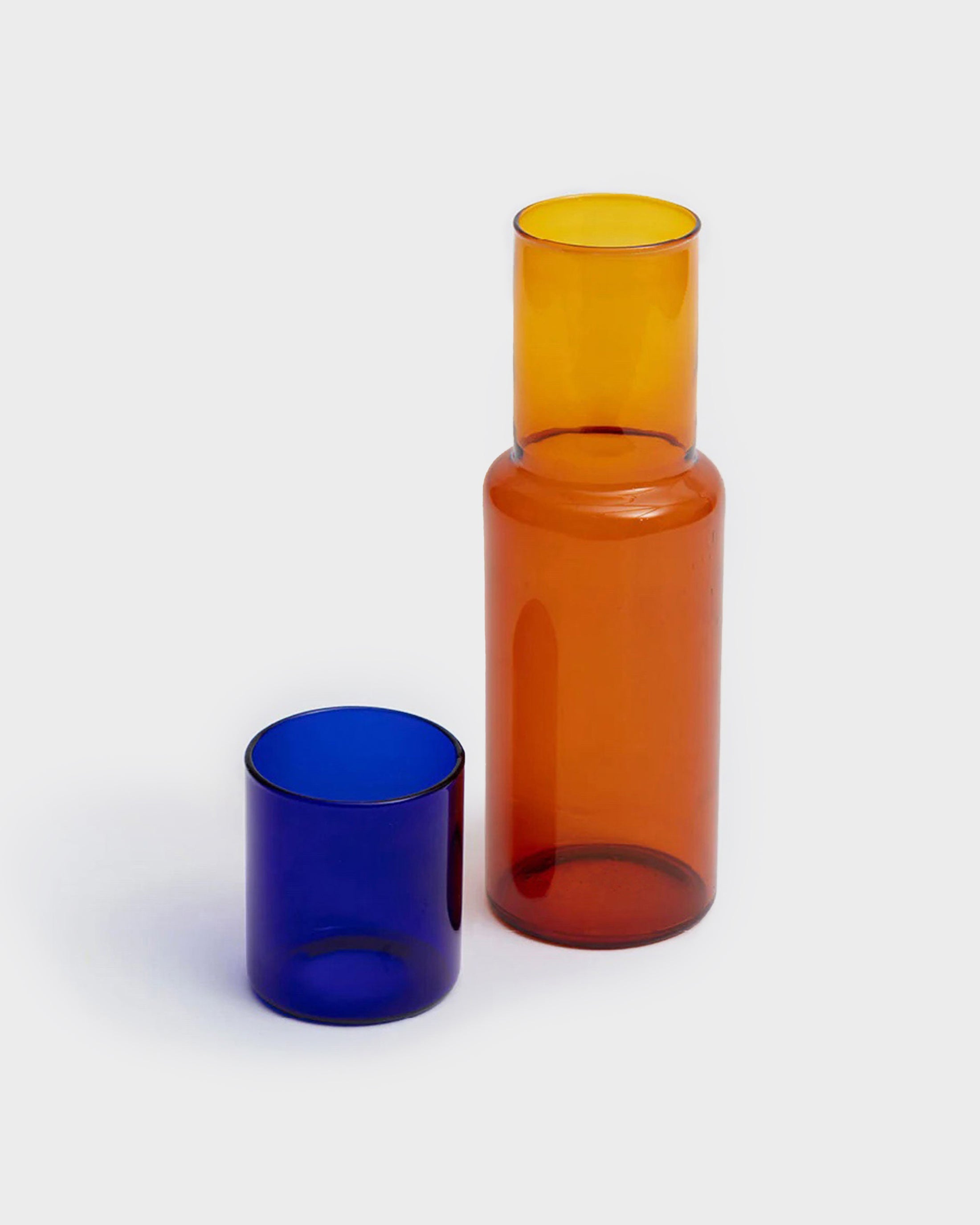 Two-tone glass carafe set – blue/brown