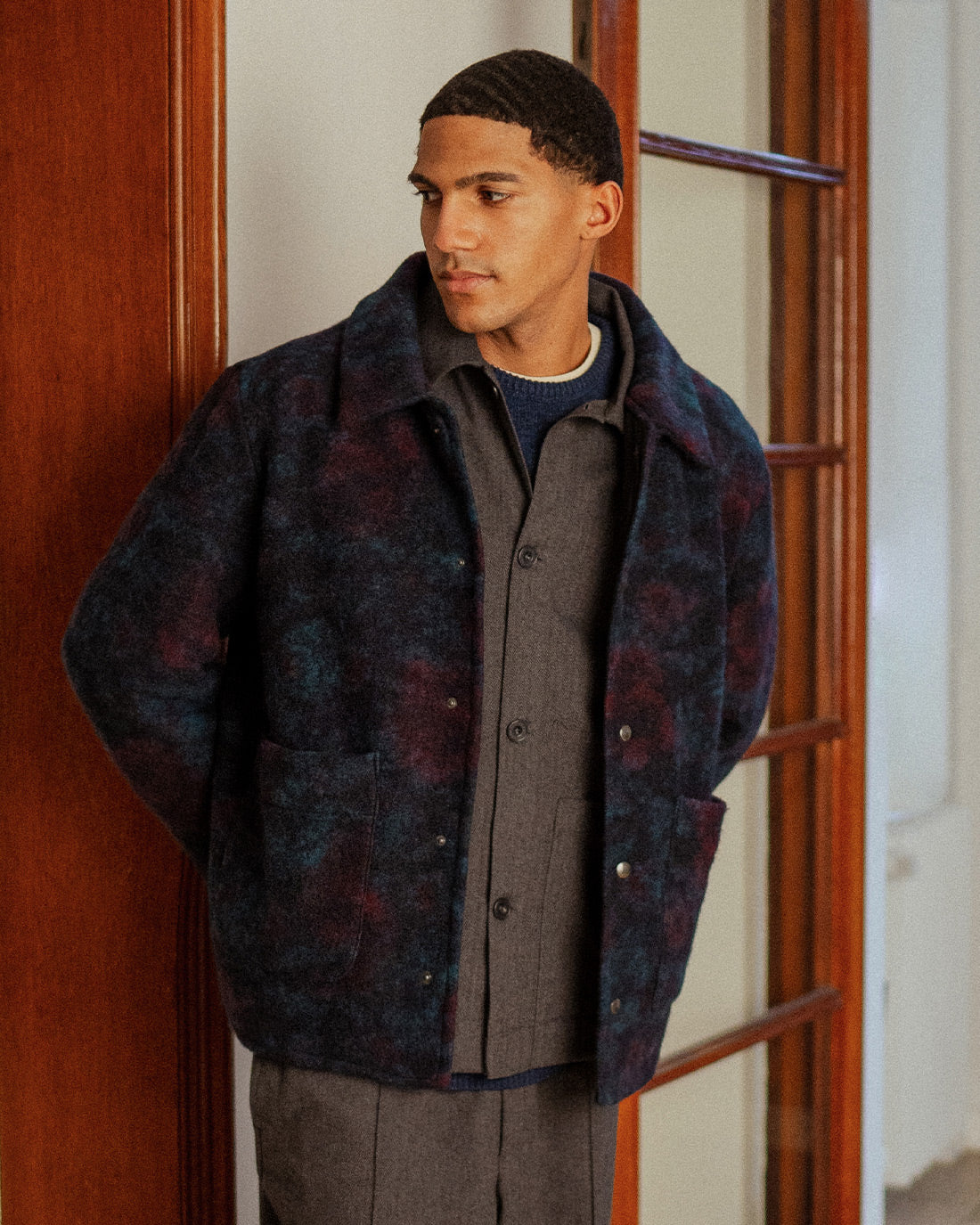 Workwear Jacket Organic Wool Blend - Blue Melange