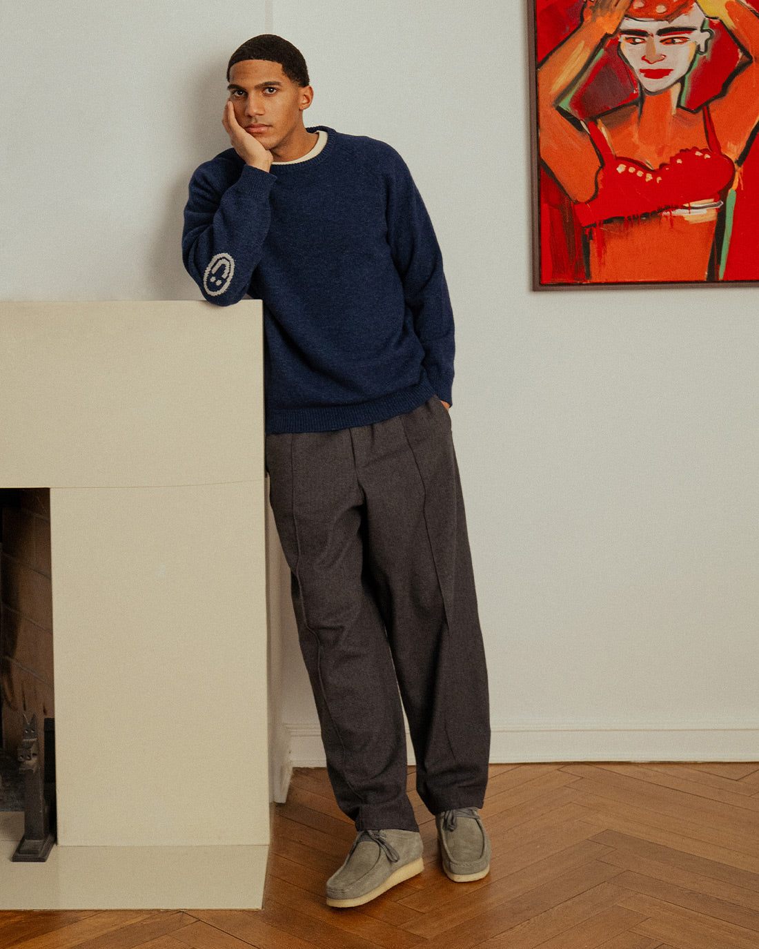 Smiling Knit Sweater Recycled Wool - Dark Blue