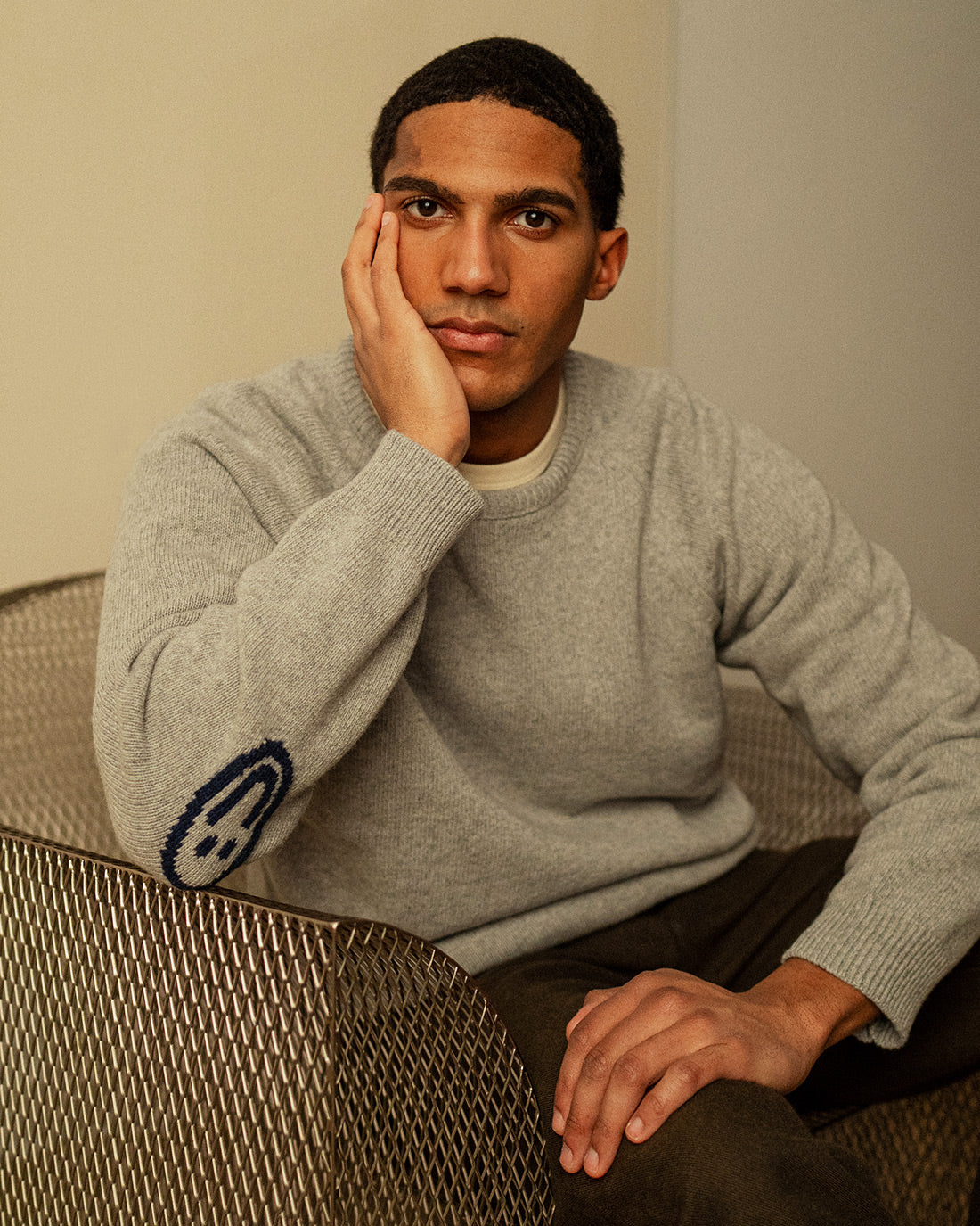 Smiling Knit Sweater Recycled Wool - Light Grey